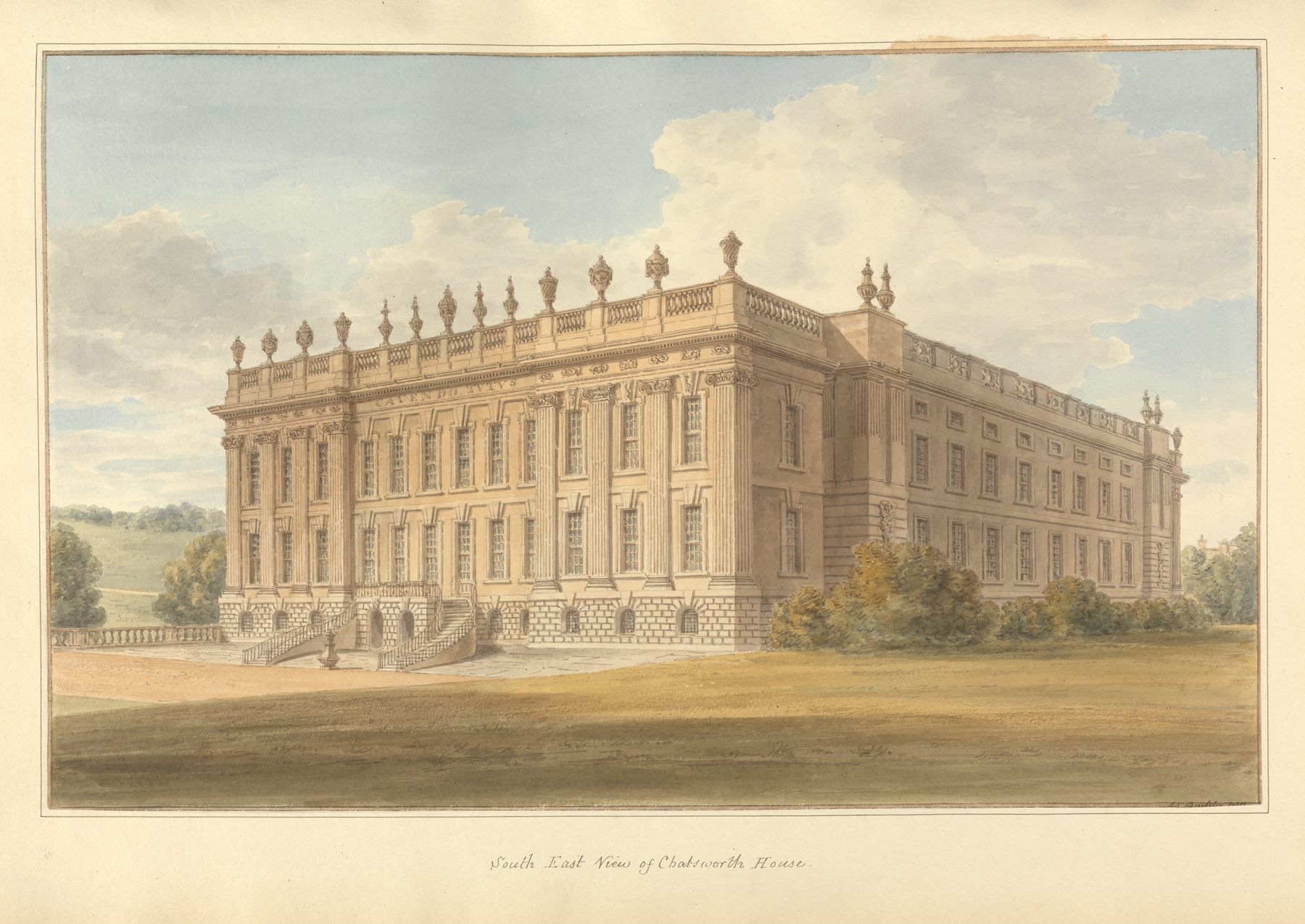 South East View of Chatsworth House by John Buckler, watercolor on paper