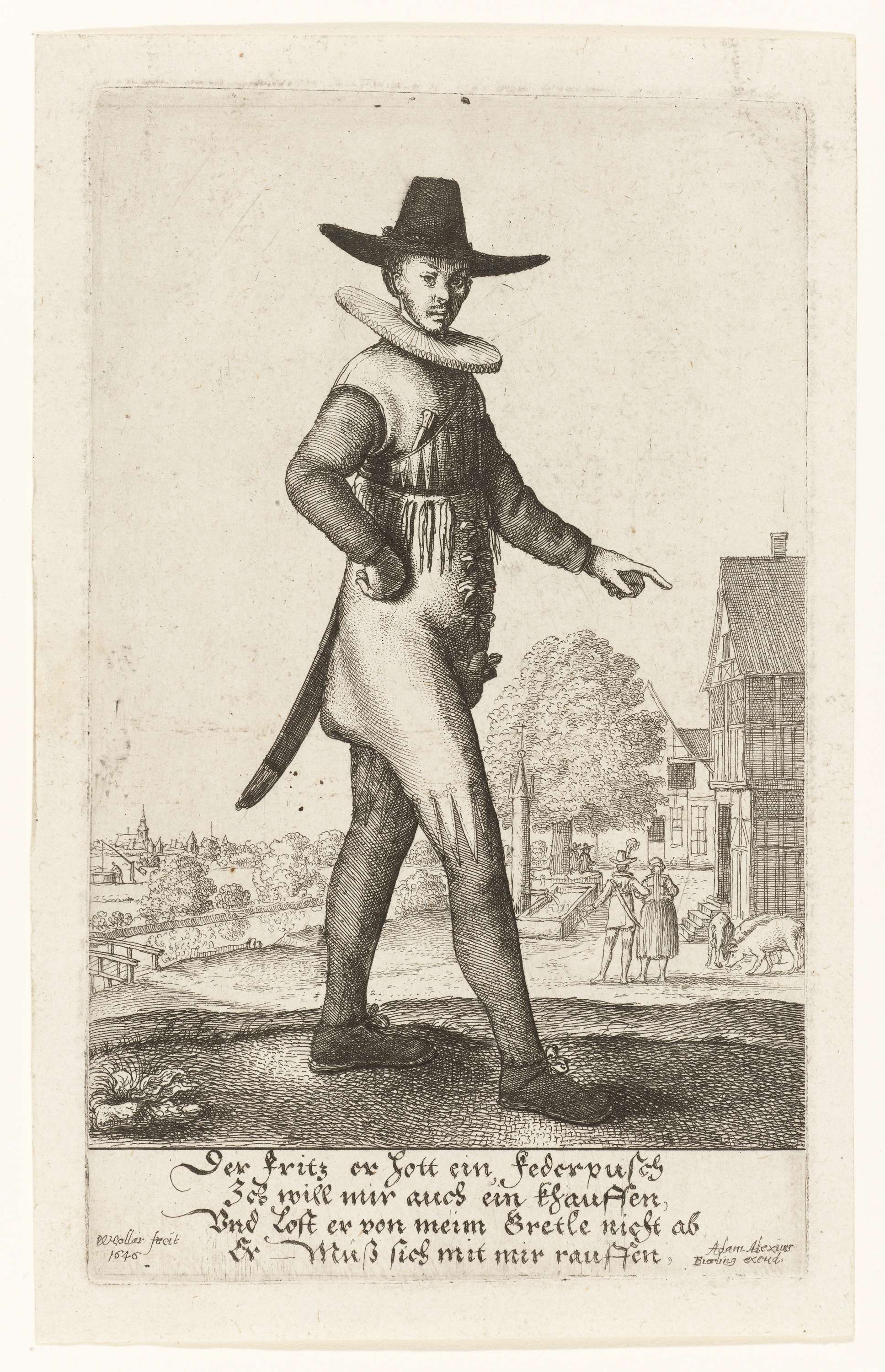 Etching by Wenceslaus Hollar of a young man in a black hat and large collar.