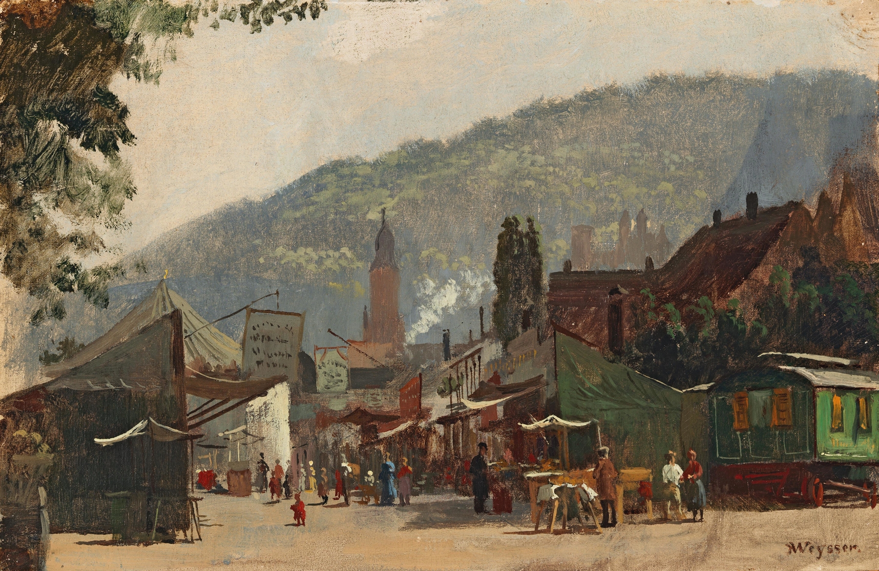 Figurative scene of a festival in vibrant colors by Karl Weysser, medium unknown