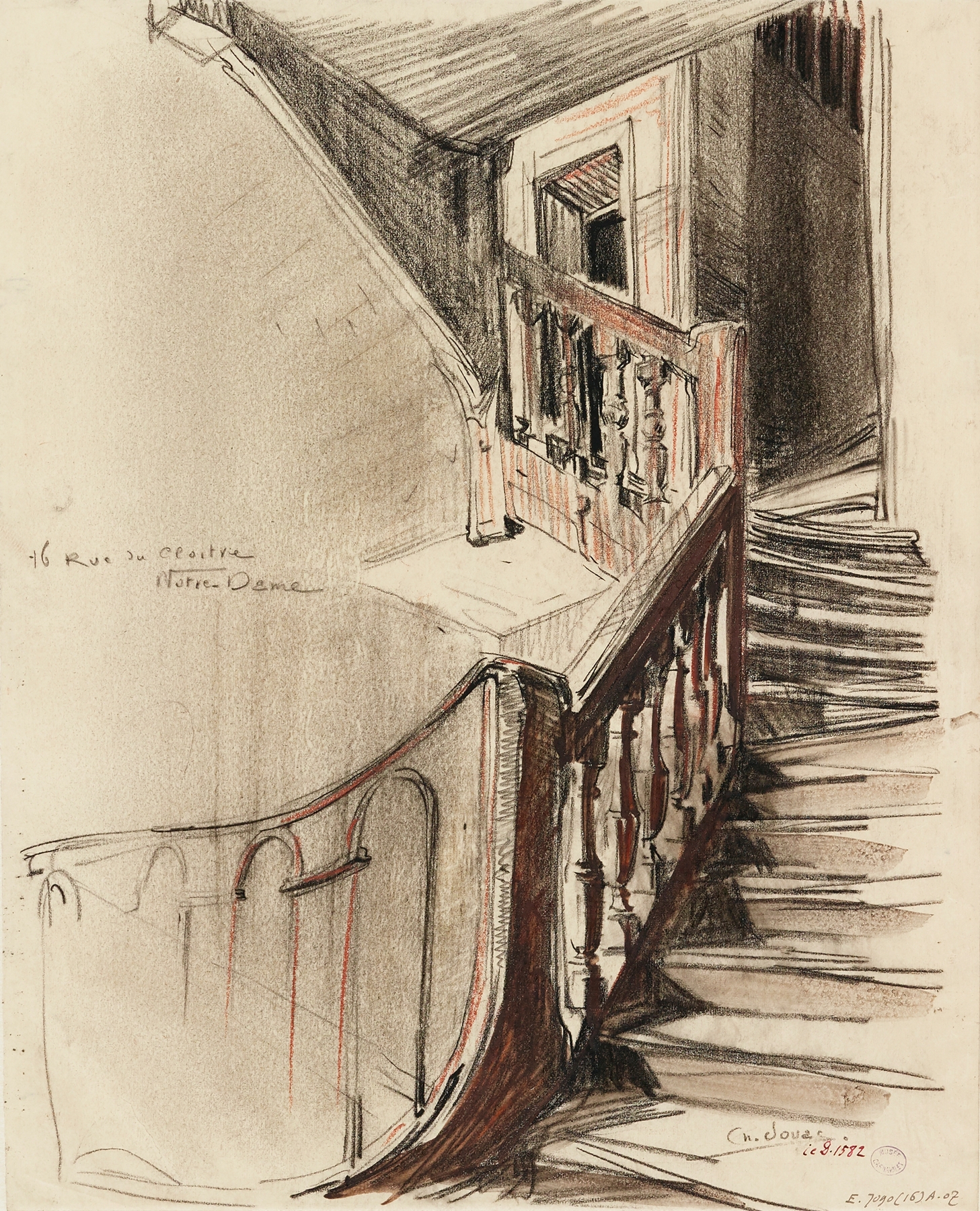 Escalier intérieur, 16 rue du Cloître Notre-Dame, by Charles Jouas, public domain