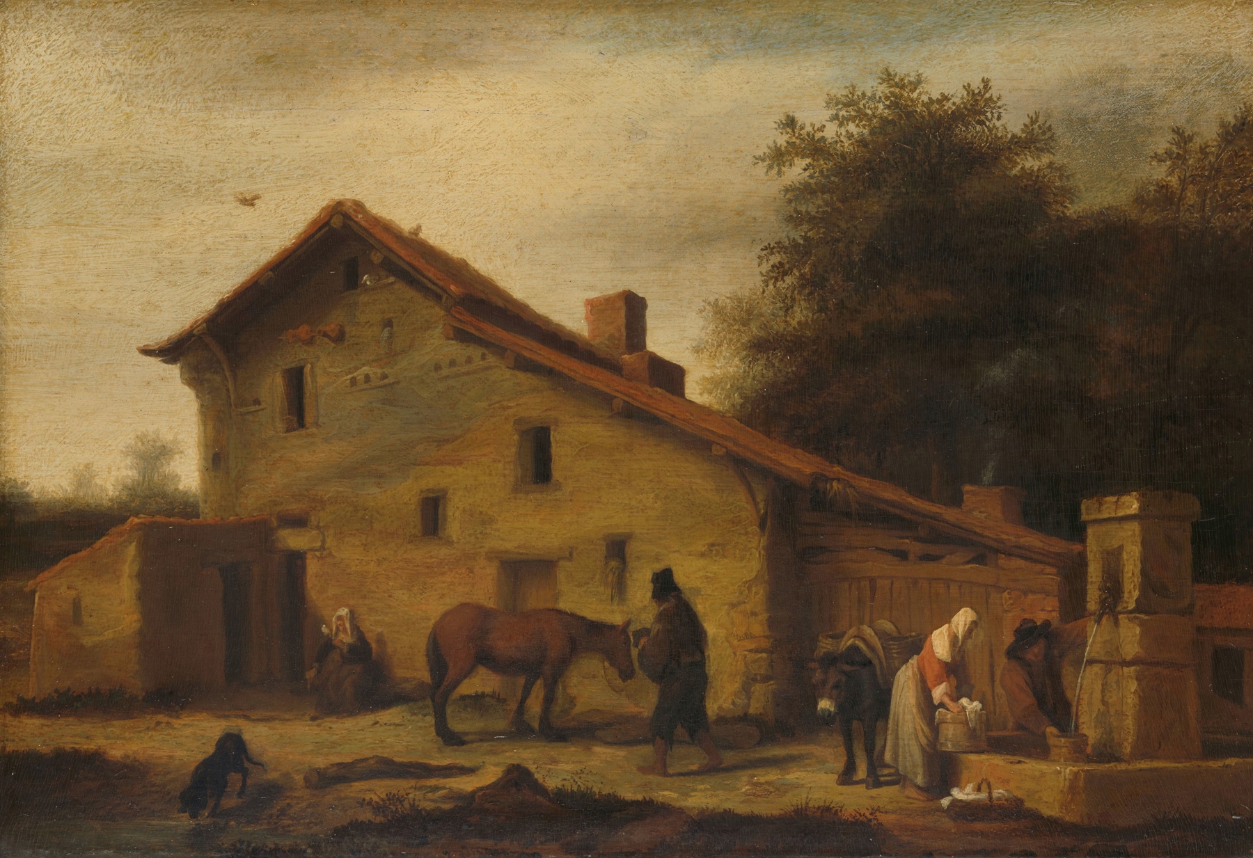 Landscape of a village inn by Lambert Doomer, oil on canvas
