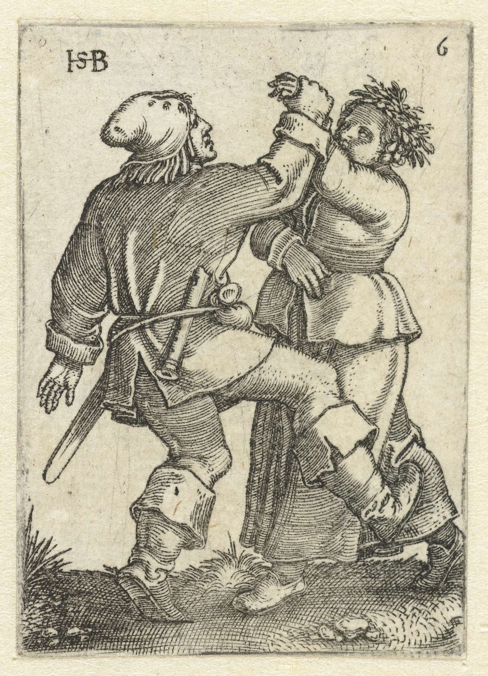 Dansend boerenpaar, by Hans Sebald Beham, public domain
