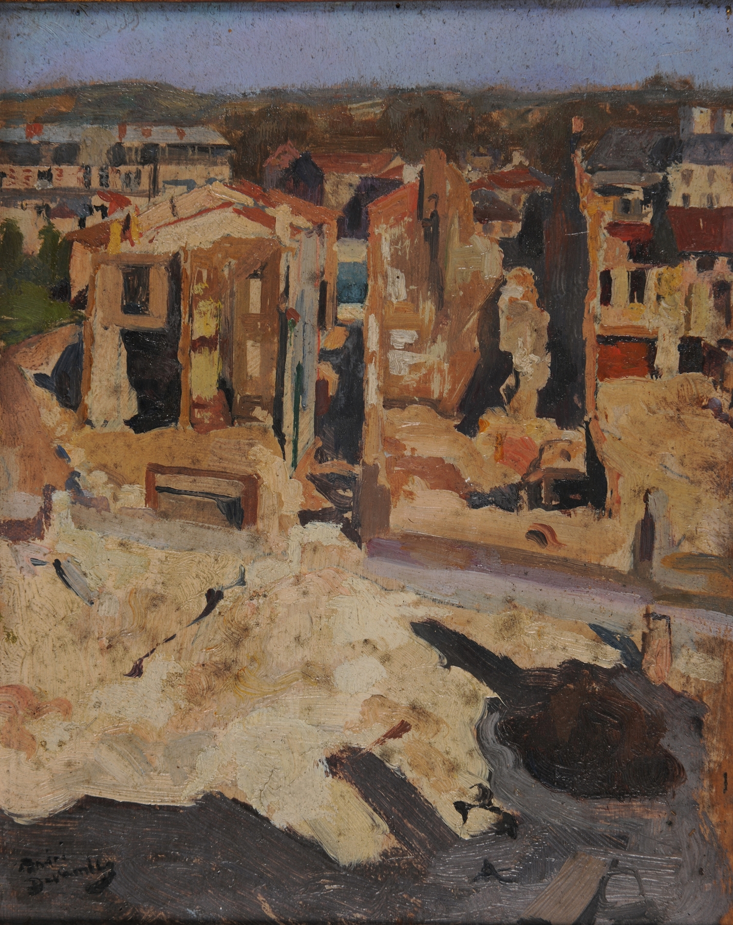 Ruines de la rue Mazel by André Victor Édouard Devambez, oil on canvas depicting decaying street architecture.