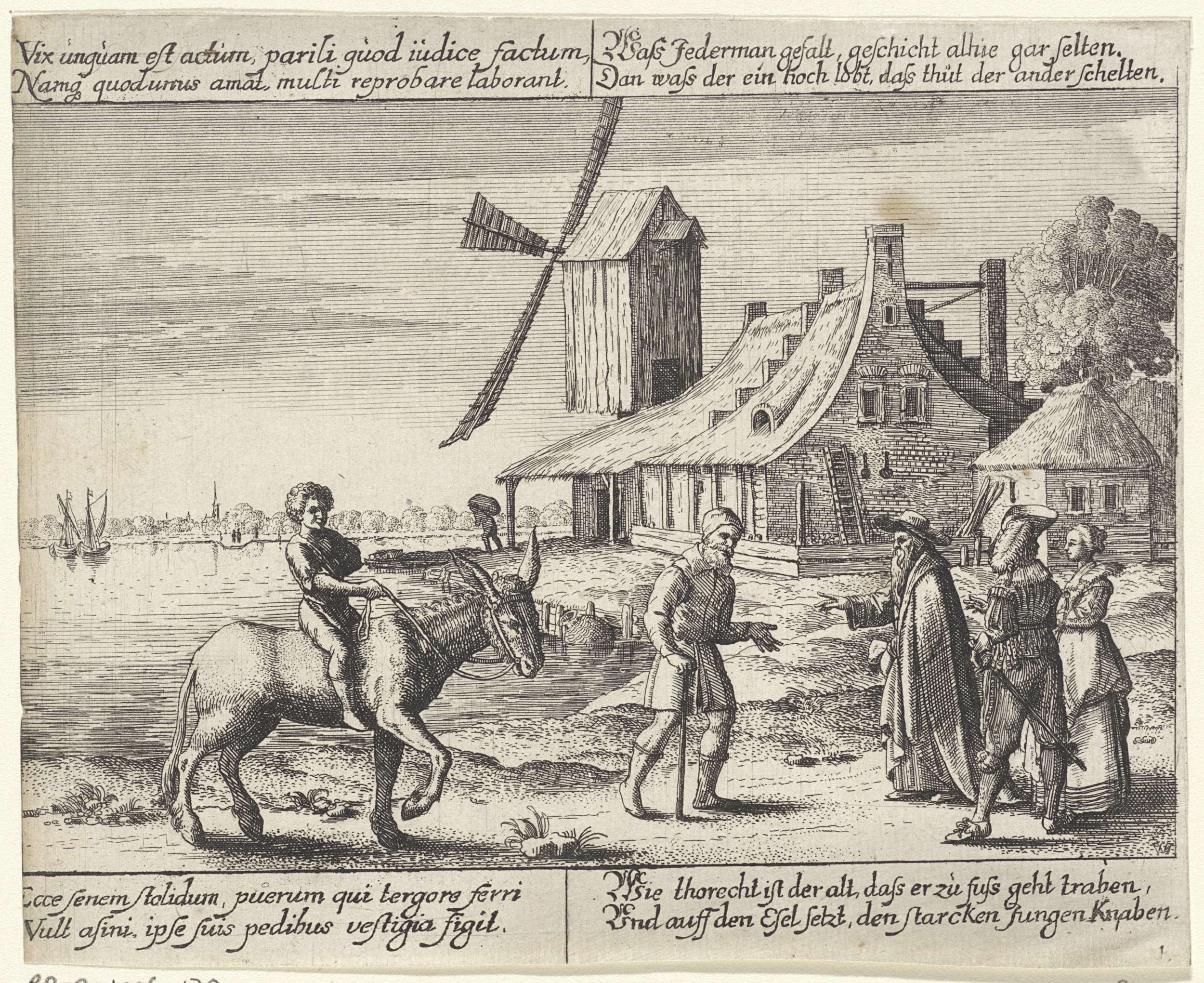 Etching by Wenceslaus Hollar depicting a farmer and child on a donkey