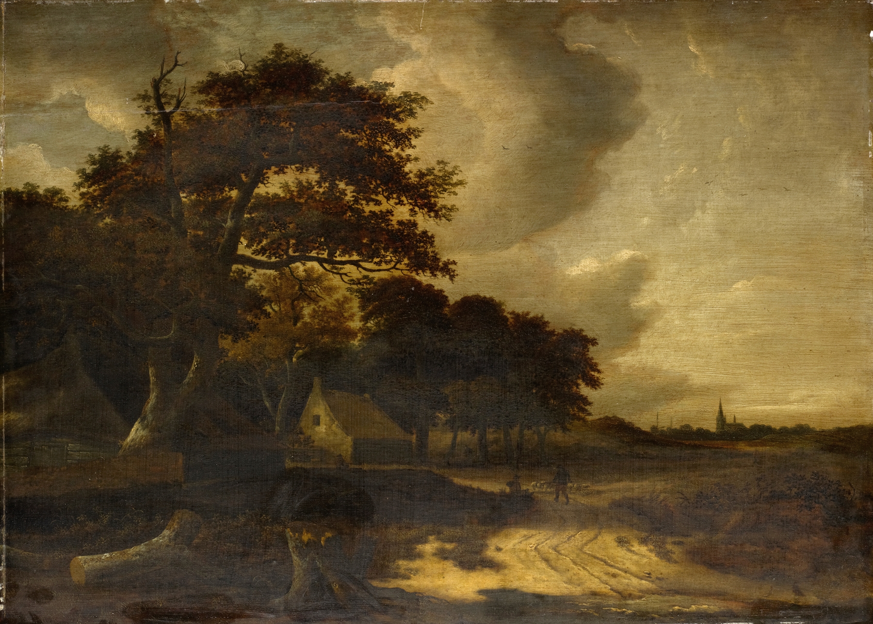 Landscape with Farms by Roelof Jansz. van Vries, oil painting depicting fields and farmhouses