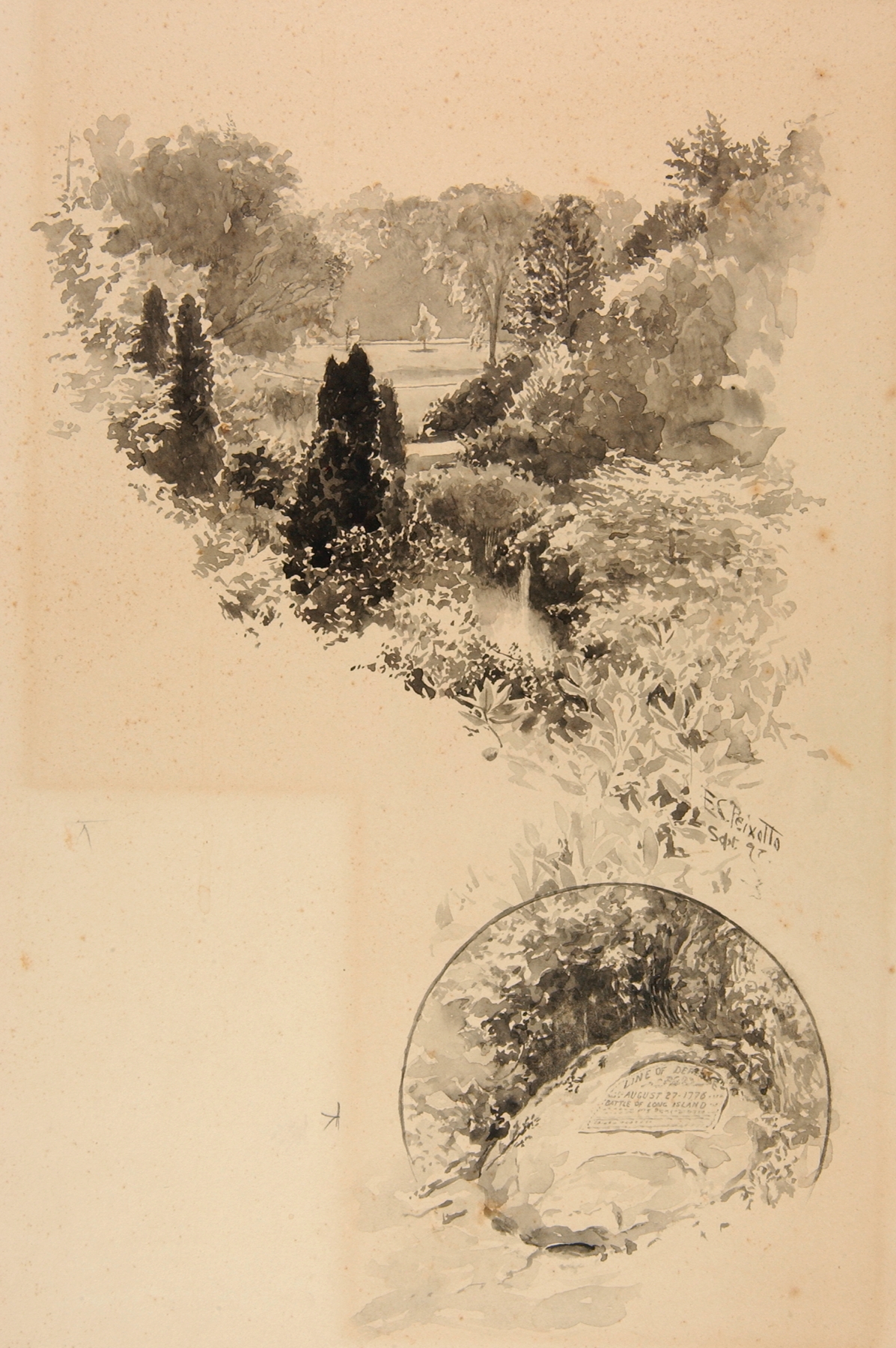 Battle Pass, Prospect Park, Site of the Battle of Long Island, by Ernest Peixotto, public domain