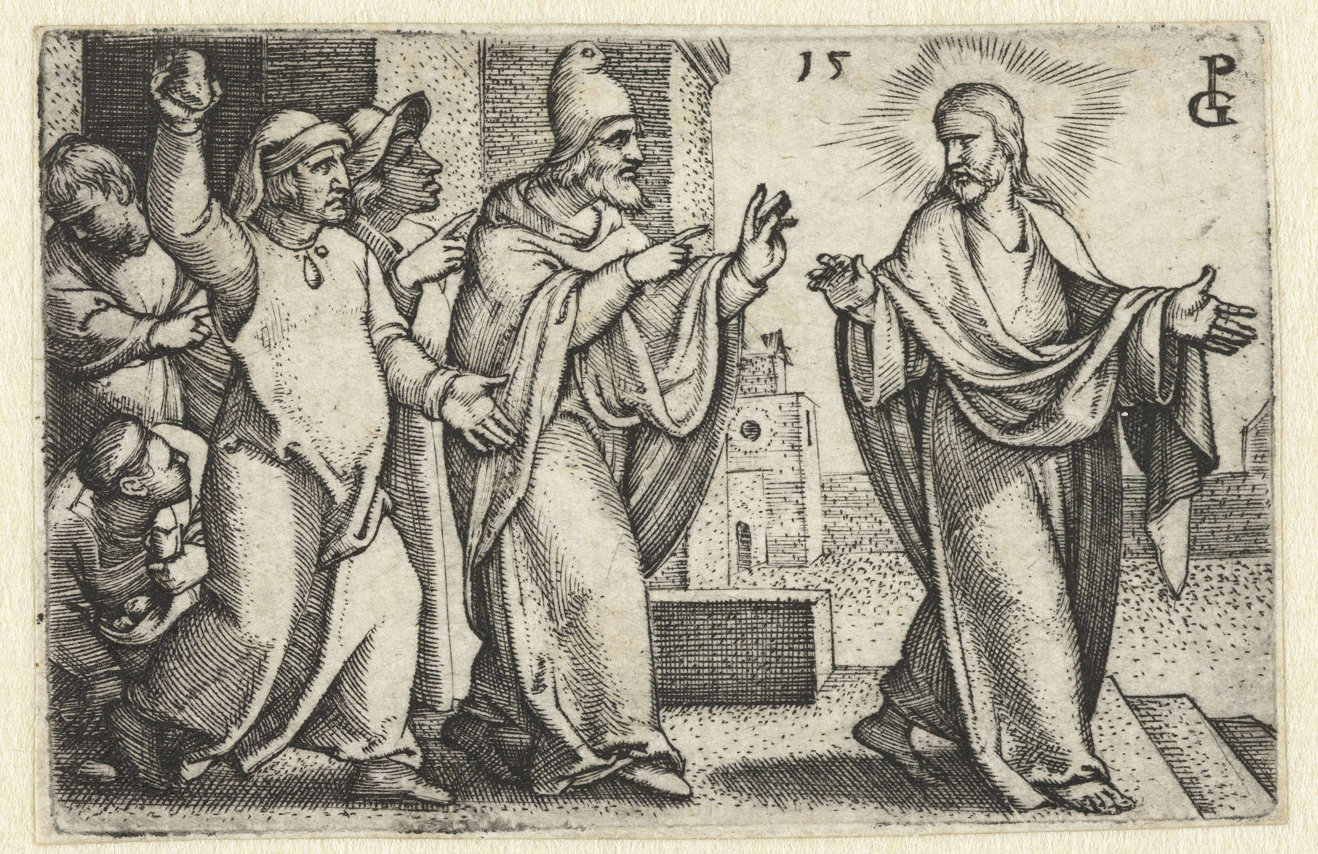 Farizeeën willen Christus stenigen, by Georg Pencz, public domain