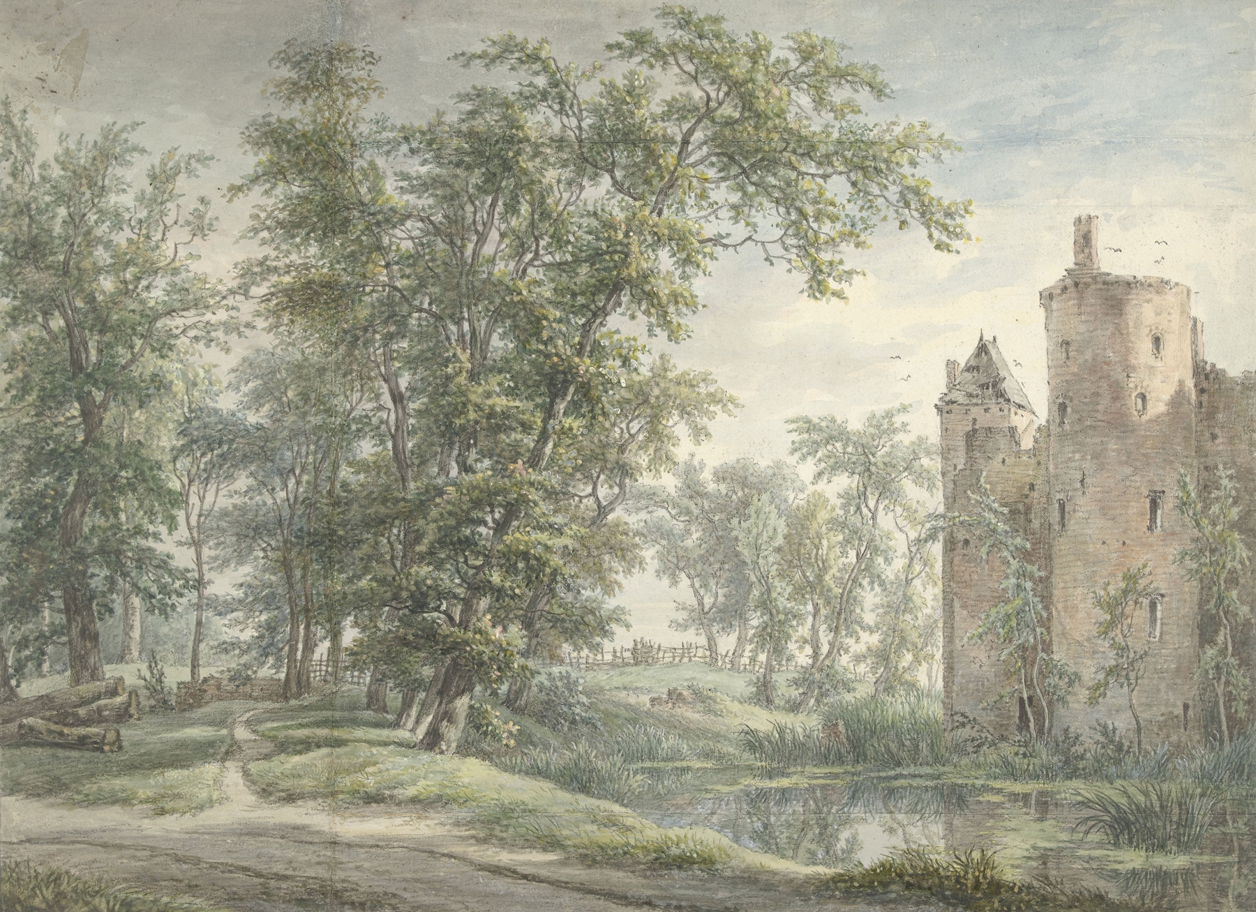 Ruïne van het Huis De Haer by Egbert van Drielst, oil on canvas depicting ruins in a landscape.