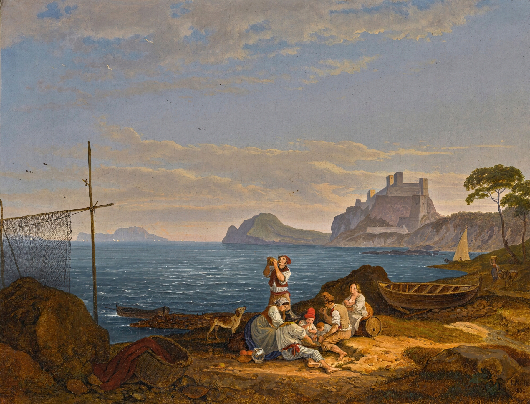 Landscape of The Bay of Naples, Capri Beyond by Adrian Ludwig Richter, oil painting