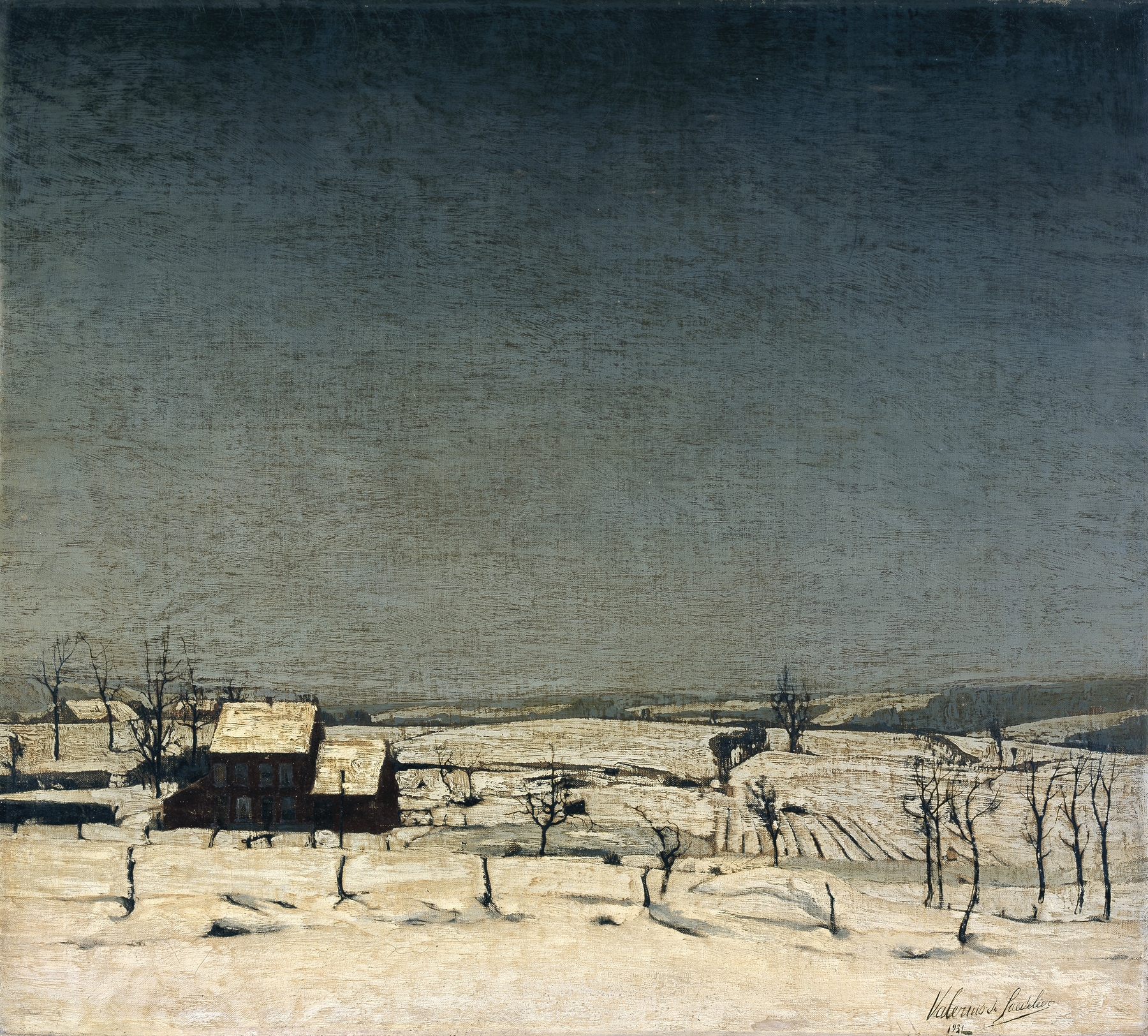Snow landscape in Flanders by Valerius De Saedeleer, oil painting depicting winter scenery.