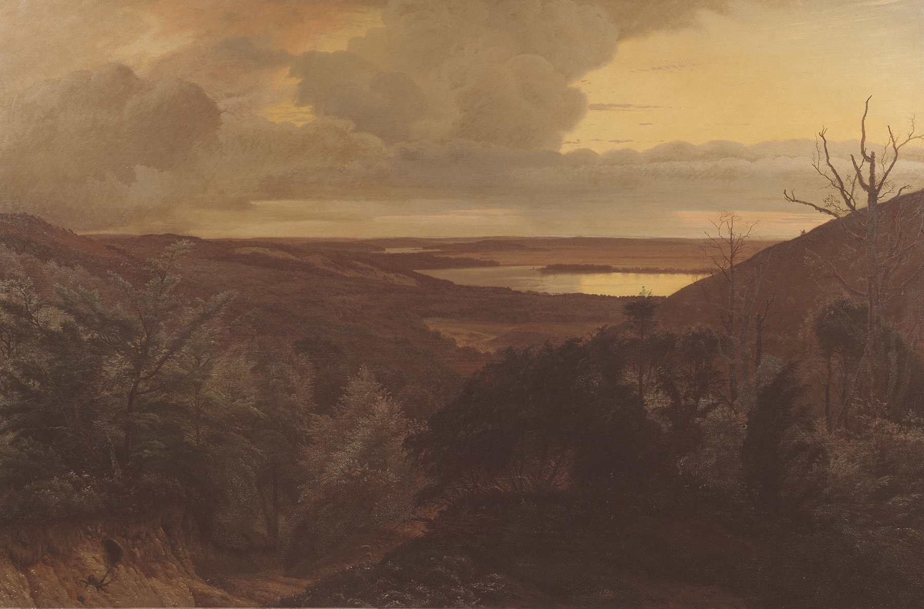 Late Evening near Himmelbjerget, Jutland by Vilhelm Kyhn, oil painting depicting tranquil hills and water