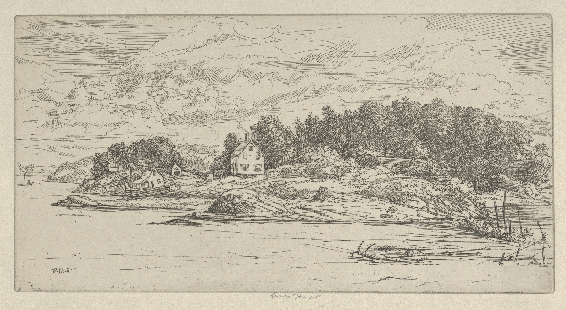 Dix Island by Ernest Haskell, impressionism, depicting a tranquil landscape with lush greenery.