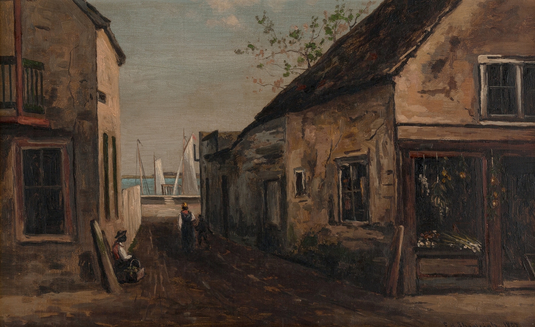 Landscape of Baya Lane in St. Augustine, oil on canvas by Frank Henry Shapleigh