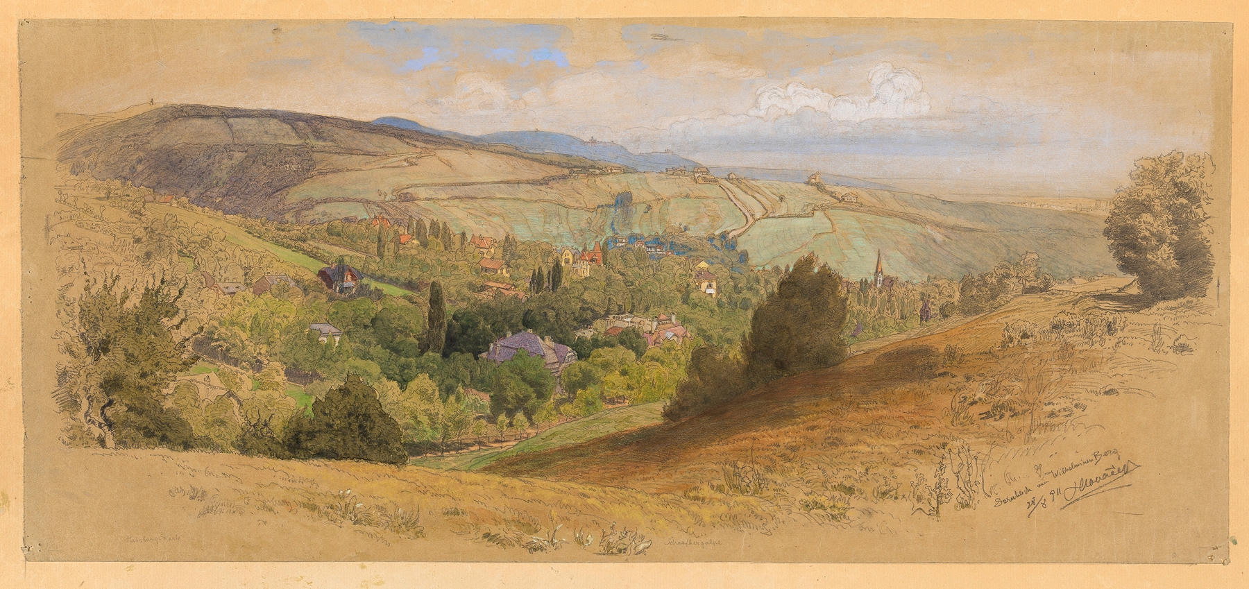 Blick auf Dornbach vom Wilheminenberg, by Anton Hlavacek, public domain