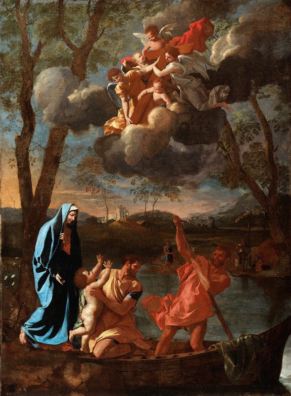 Nicolas Poussin's 'The Return of the Holy Family to Nazareth' depicts a serene journey of the Holy Family.