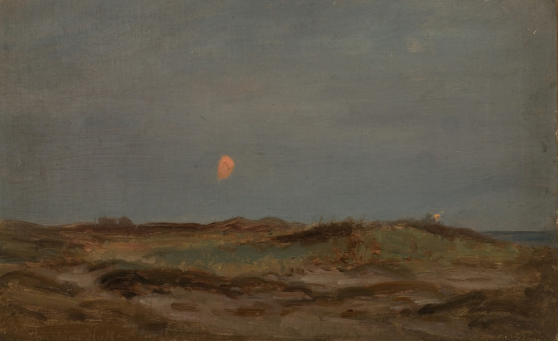 Landscape of fields under a pastel sky by Amaldus Nielsen, oil painting