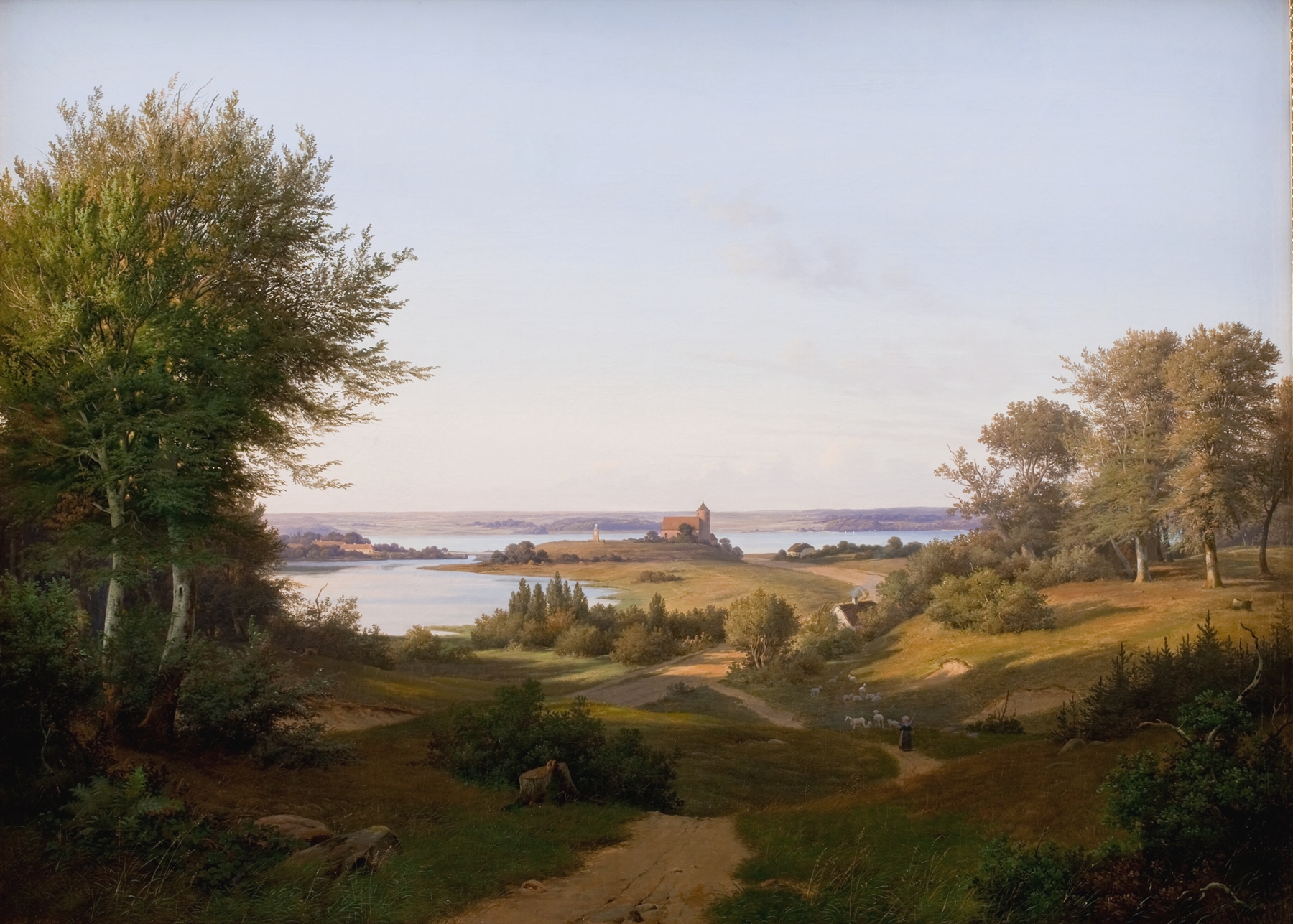 Oil painting by Andreas Juuel depicting Skanderborg Castle and hills.