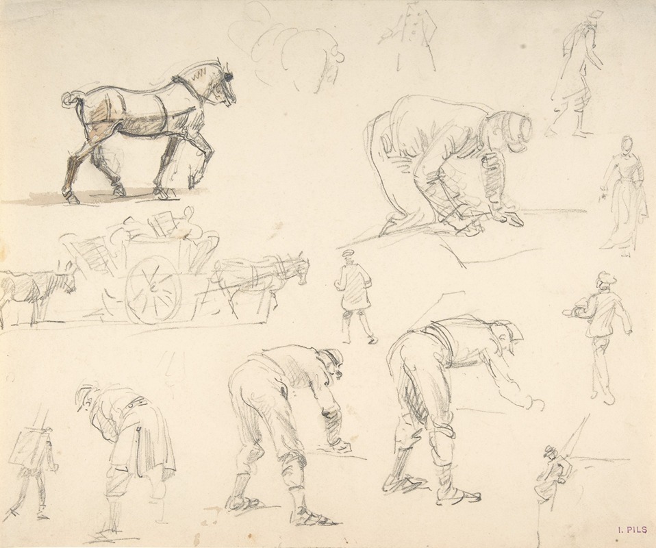 A painting depicting soldiers and cart horses by Isidore Pils.