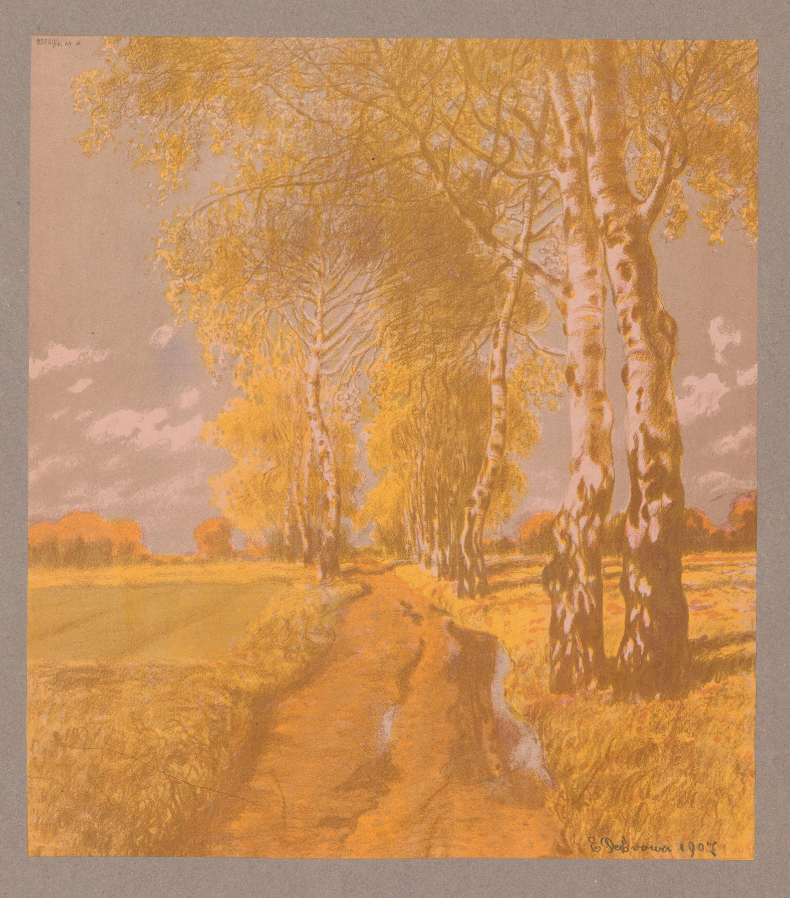 Birch-Tree Alley by Eugeniusz Ludwik Dąbrowa-Dąbrowski, oil painting depicting birch trees in a serene landscape.
