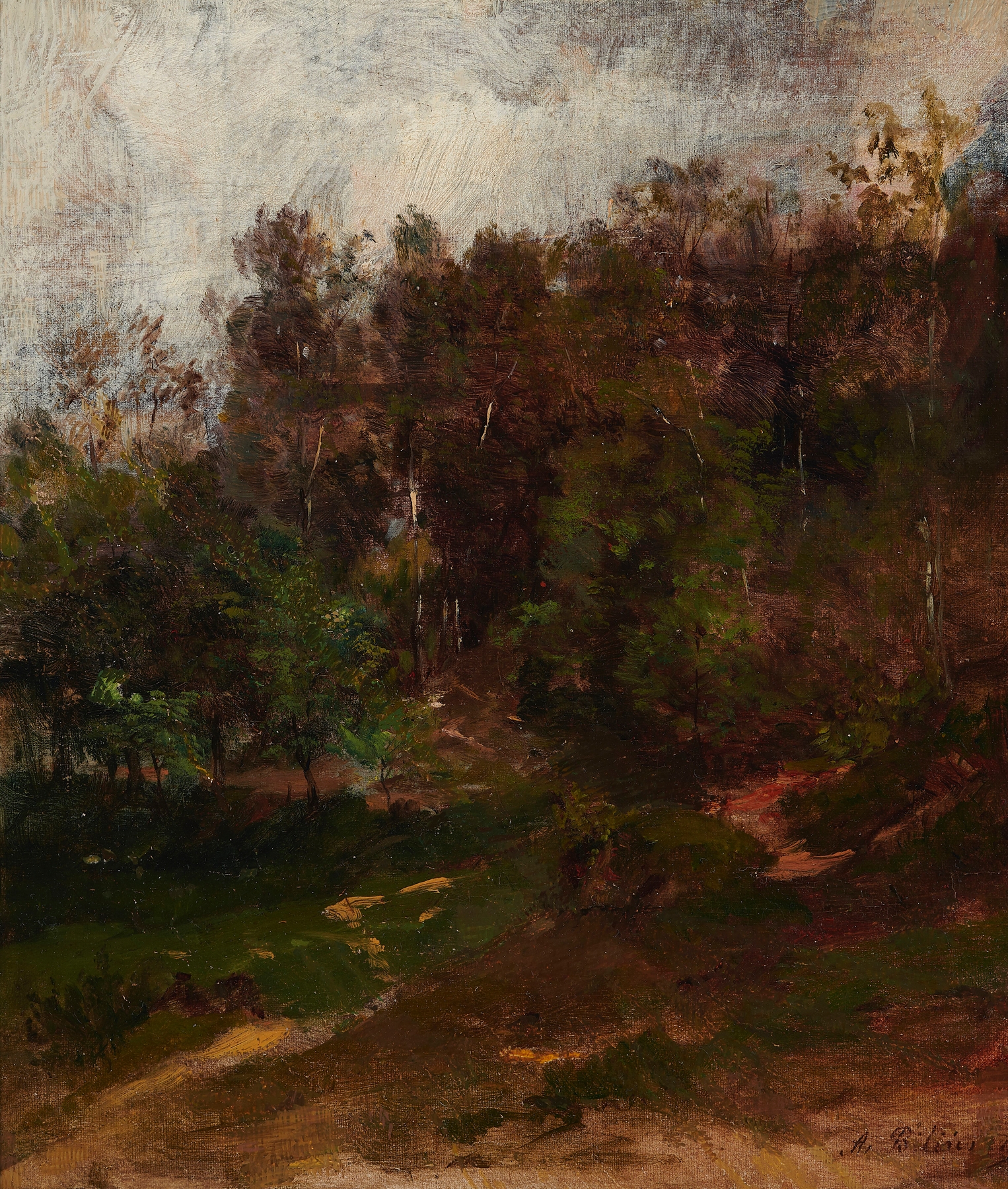 Forest scene with trees and light, oil on canvas by Anna Bilińska-Bohdanowicz