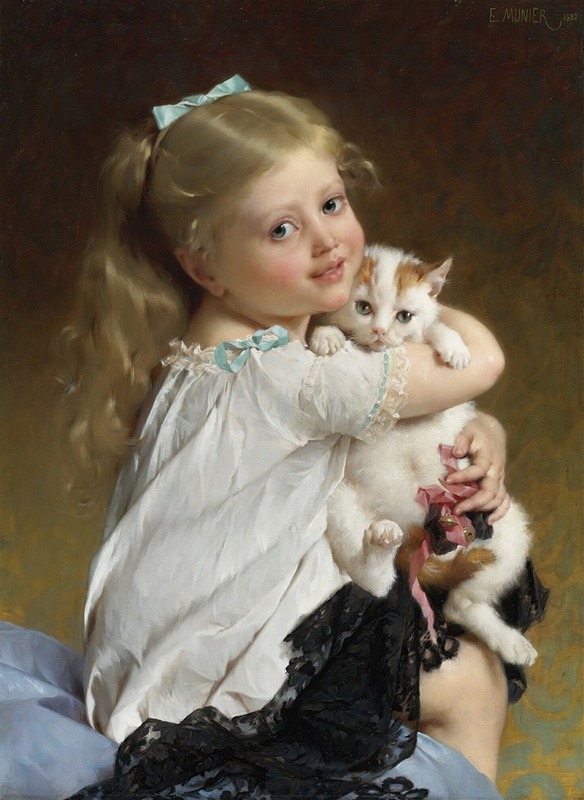 A charming portrait of a young girl with her dog by Émile Munier.
