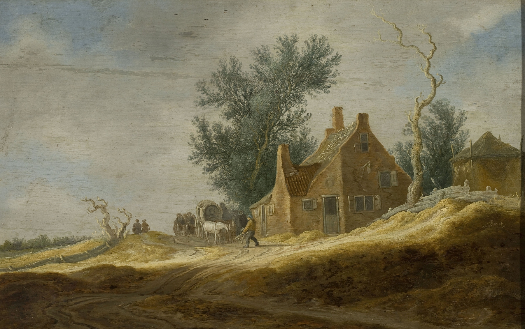 Dutch landscape by Pieter de Neyn, oil painting depicting fields and sky