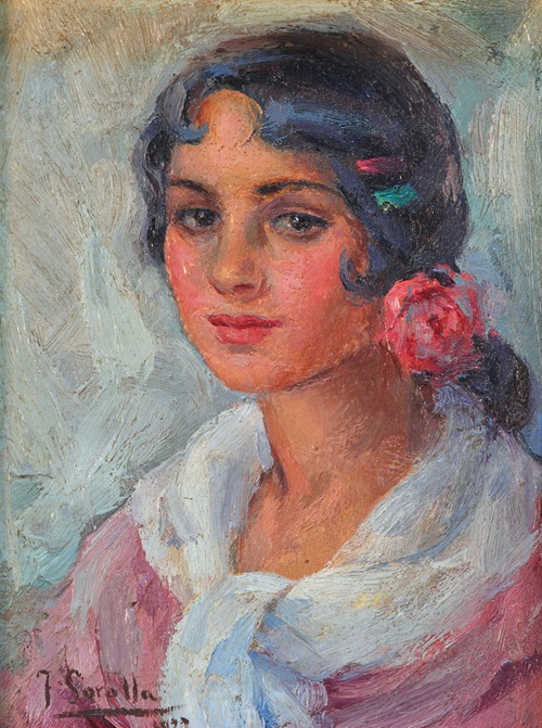 A captivating portrait of a woman by Joaquín Sorolla.