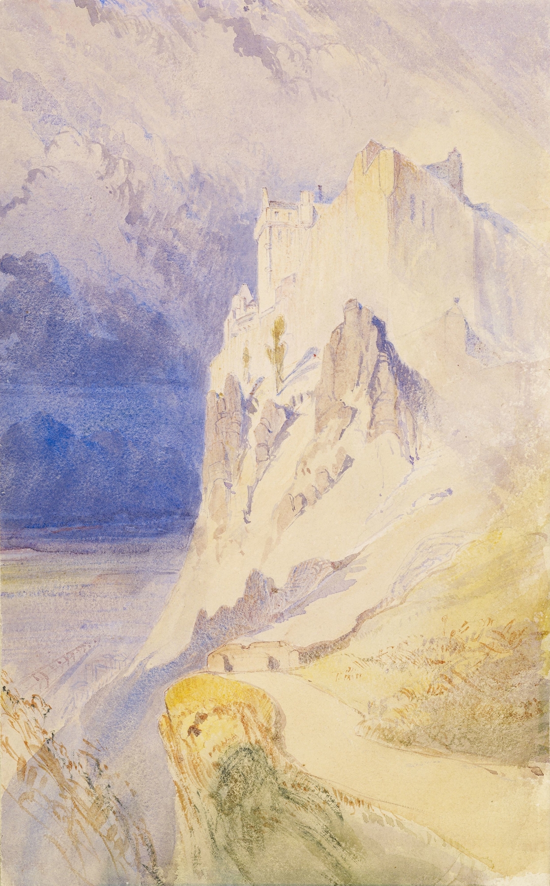 Dumbarton Castle landscape by John Ruskin, oil painting