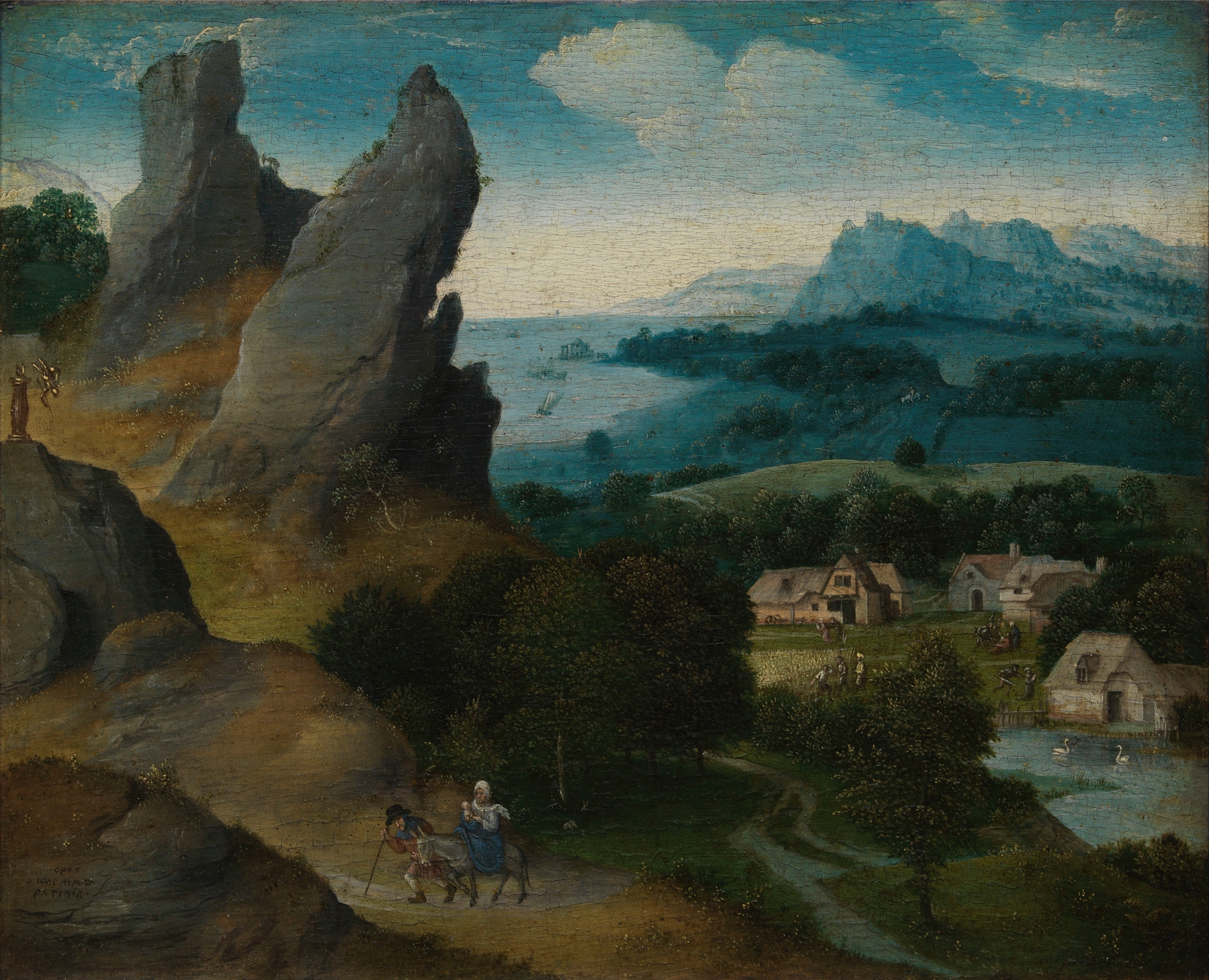 Landscape with the Flight into Egypt, oil on panel by Joachim Patinir