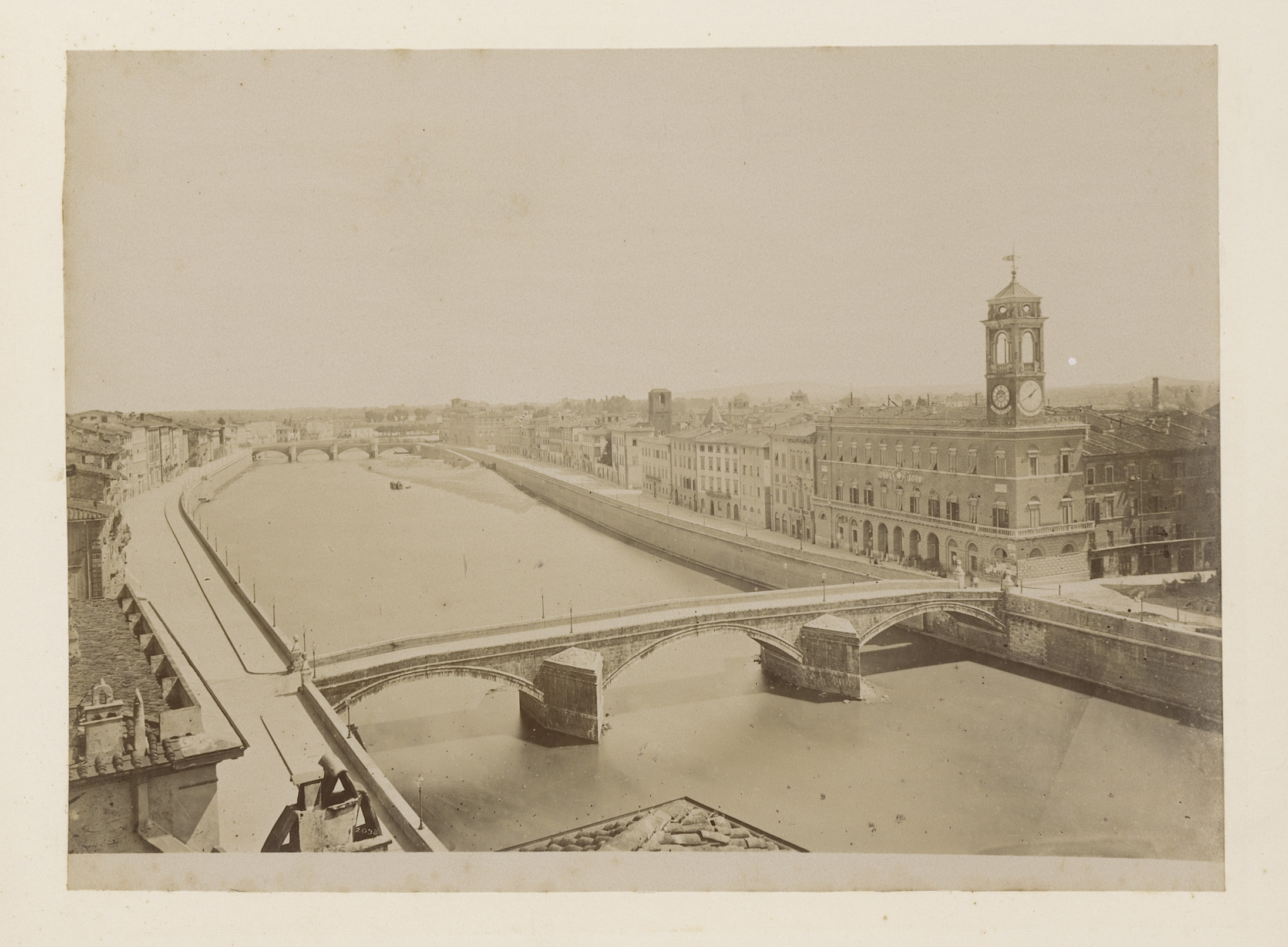 Albumen print of a bridge over the Arno River in Pisa by Enrico van Lint