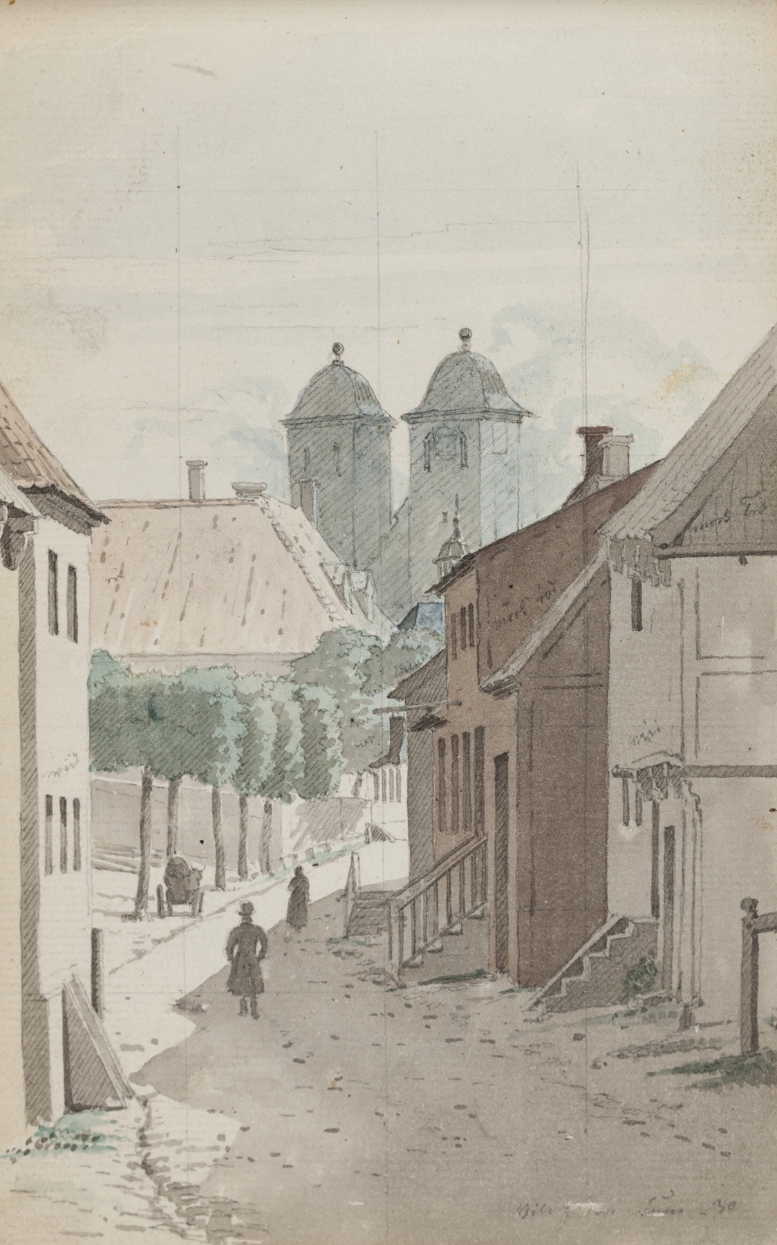 Twilight landscape with Viborg Cathedral spires, oil painting by Martinus Rørbye