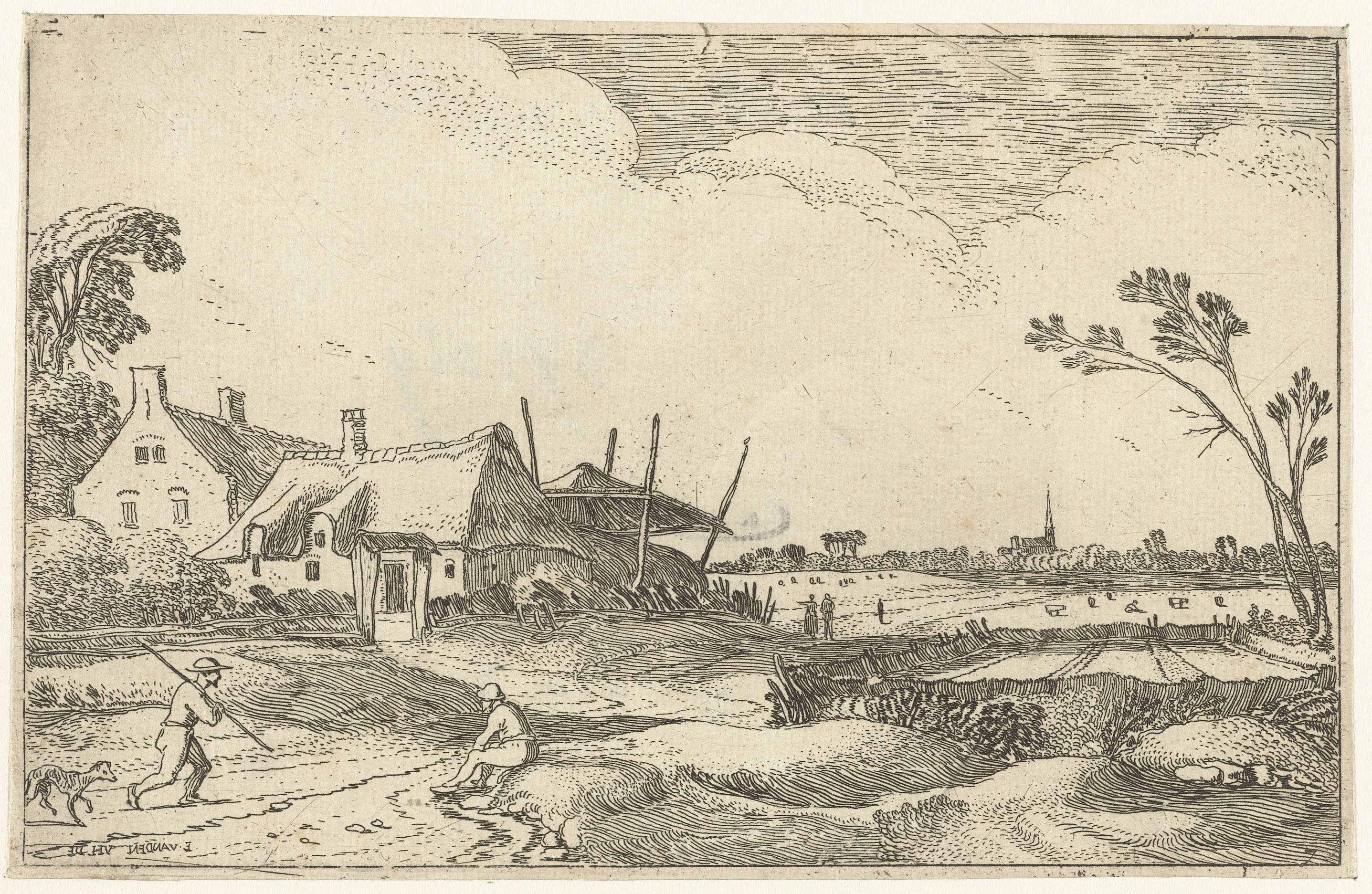 Etching by Esaias van de Velde depicting a farmhouse and fields