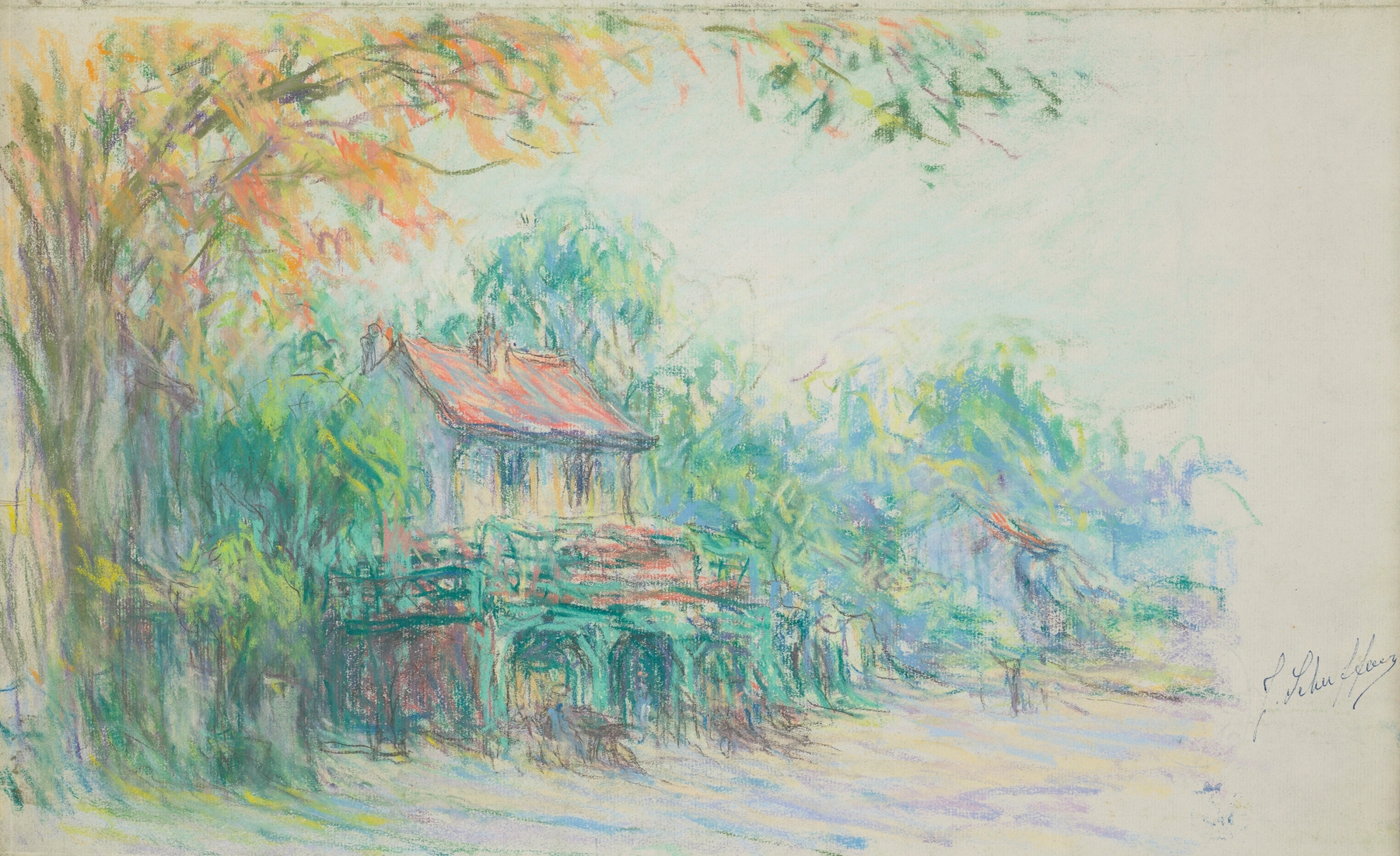 Paysage by Claude Emile Schuffenecker, oil on canvas, depicting a landscape with greenery and browning leaves.