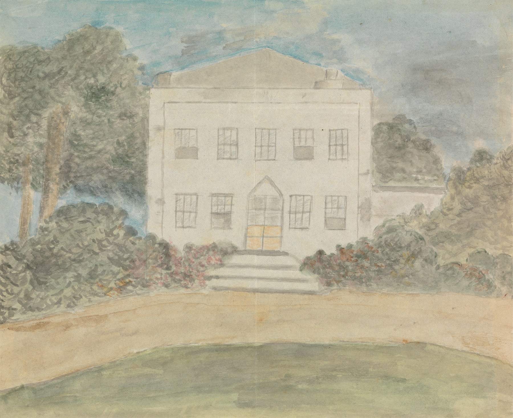 Country house surrounded by an overgrown garden, oil on canvas by Edward Francis Burney