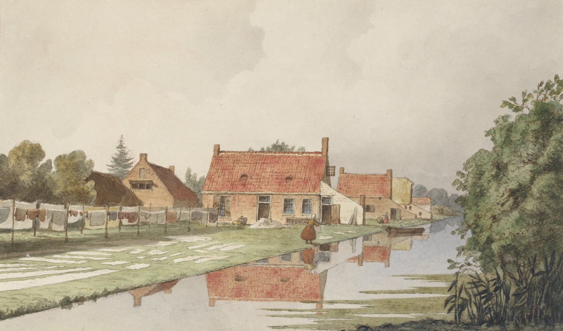 Blekerijen achter een vaart, by Hendrik Abraham Klinkhamer, public domain