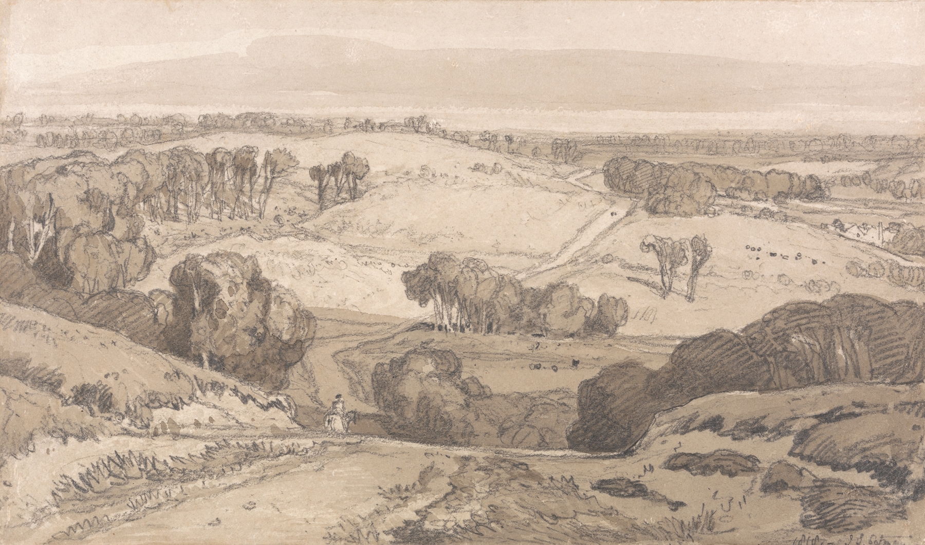 Holt Heath, near Norwich by John Sell Cotman, oil painting depicting heather and clouds