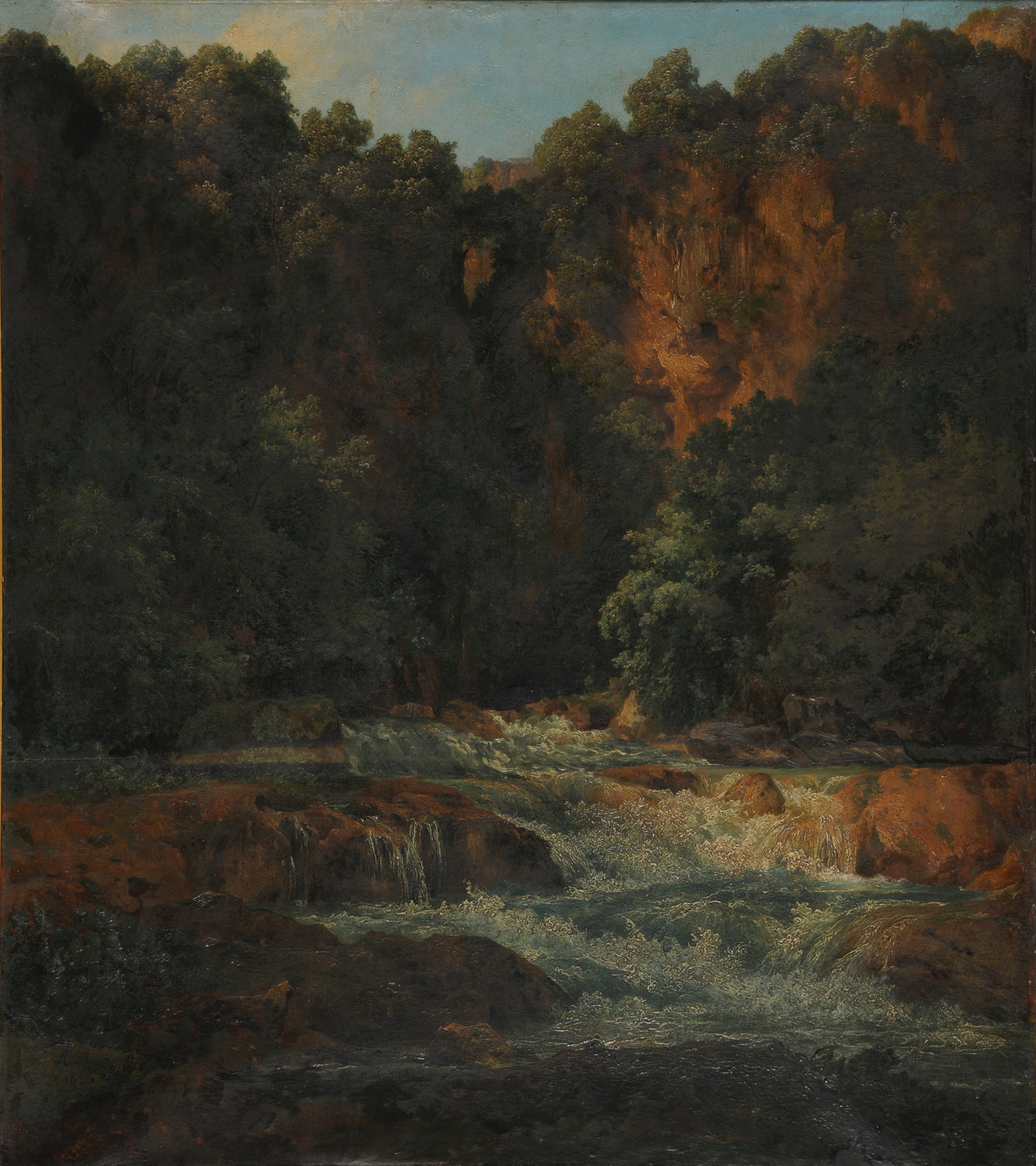 Landscape featuring a waterfall and rocks, oil painting by Jacques-Raymond Brascassat