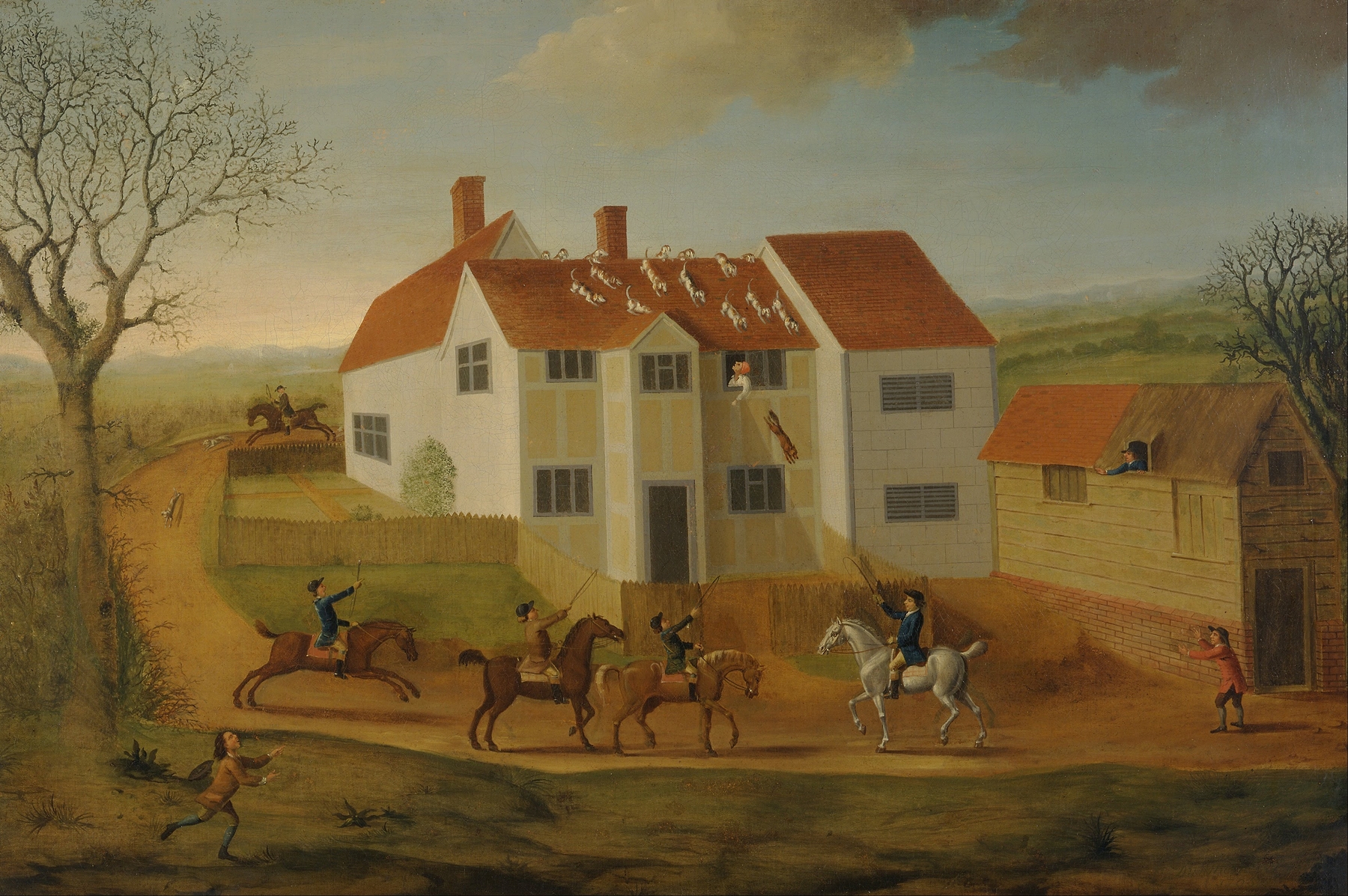 John Sidey and his Hounds at a Farmhouse near Hadleigh, Suffolk, oil on canvas by James Dunthorne