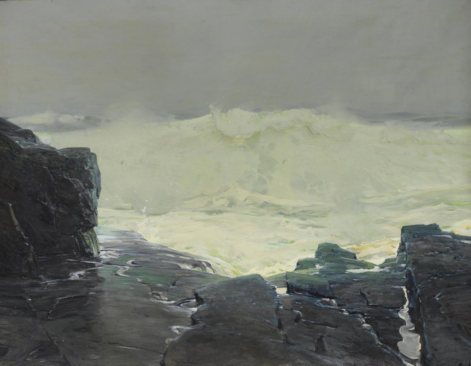 Surf and Fog; Monhegan Maine, by Frederick Judd Waugh, public domain