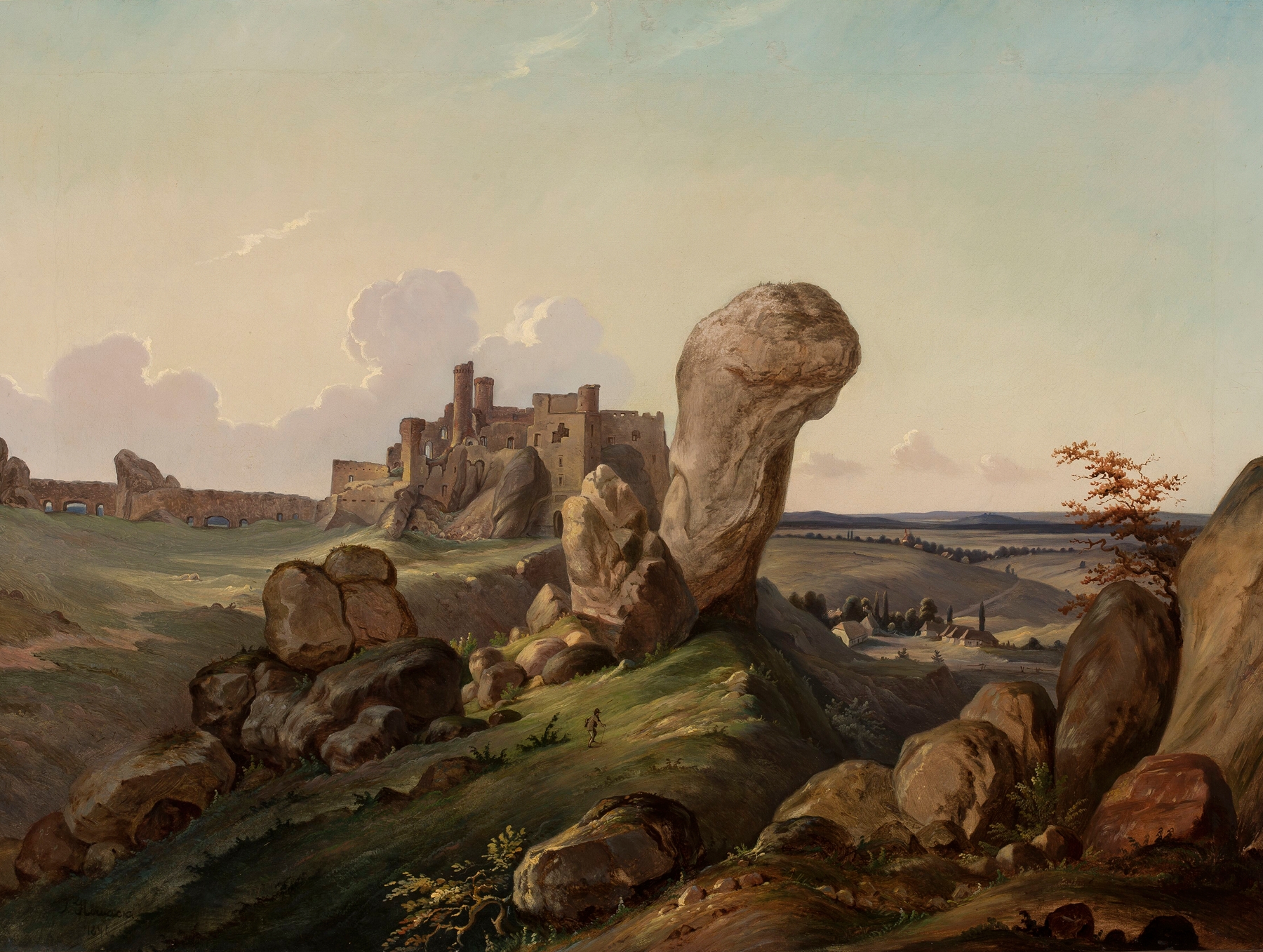 Submontane landscape – Ogrodzieniec by Jan Nepomucen Glowacki, oil painting depicting hills and light.