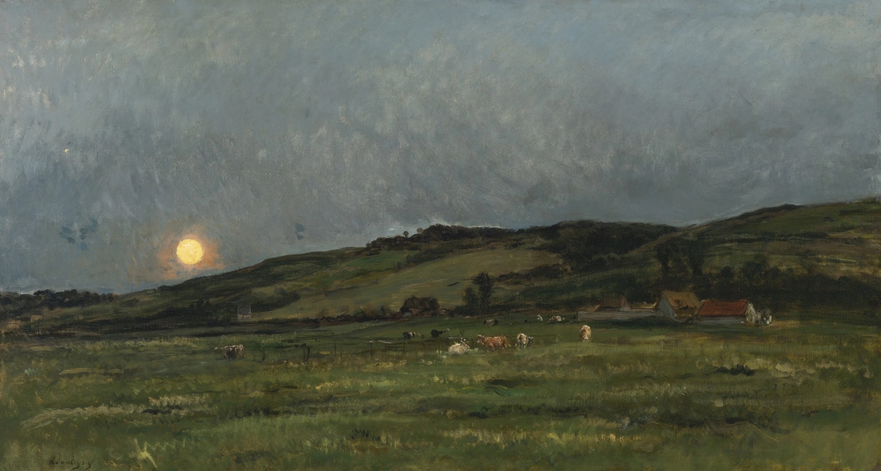 Landscape with Cows by Charles François Daubigny, oil painting depicting cows in a serene landscape