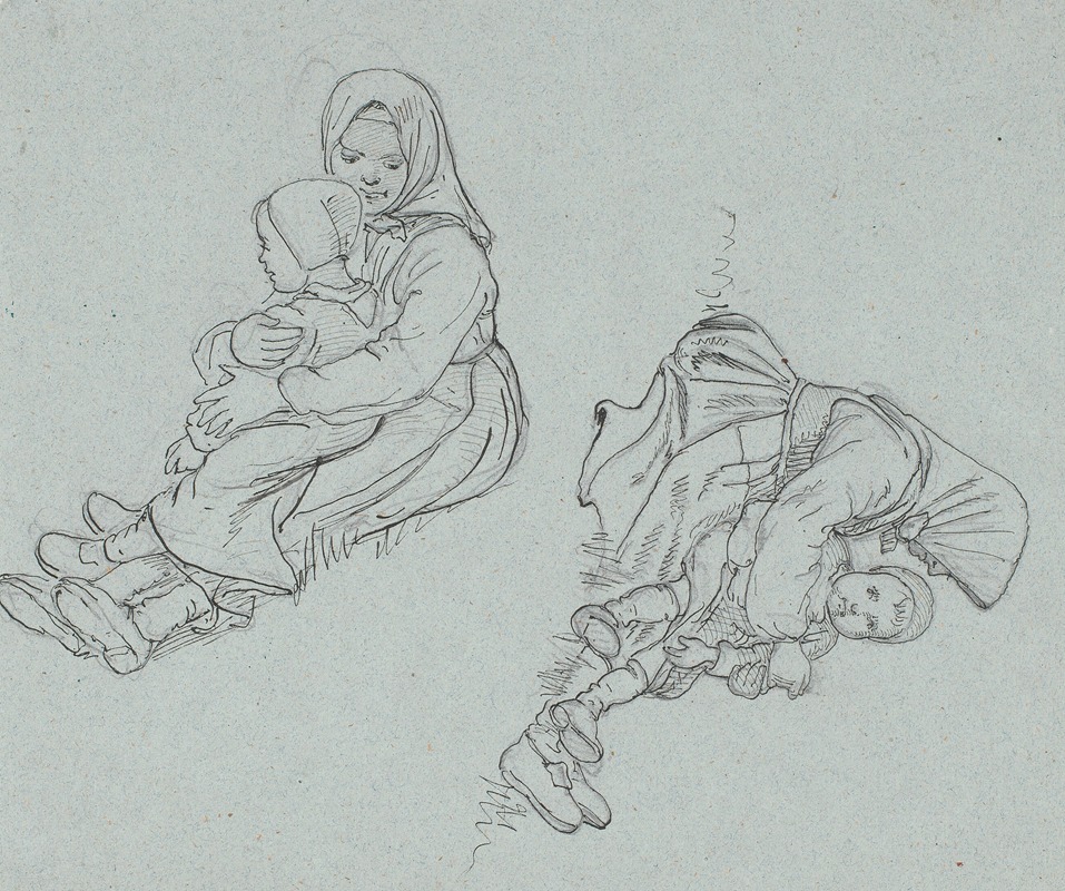 A portrait of a Swedish girl with a child on her lap by Wilhelm Marstrand.