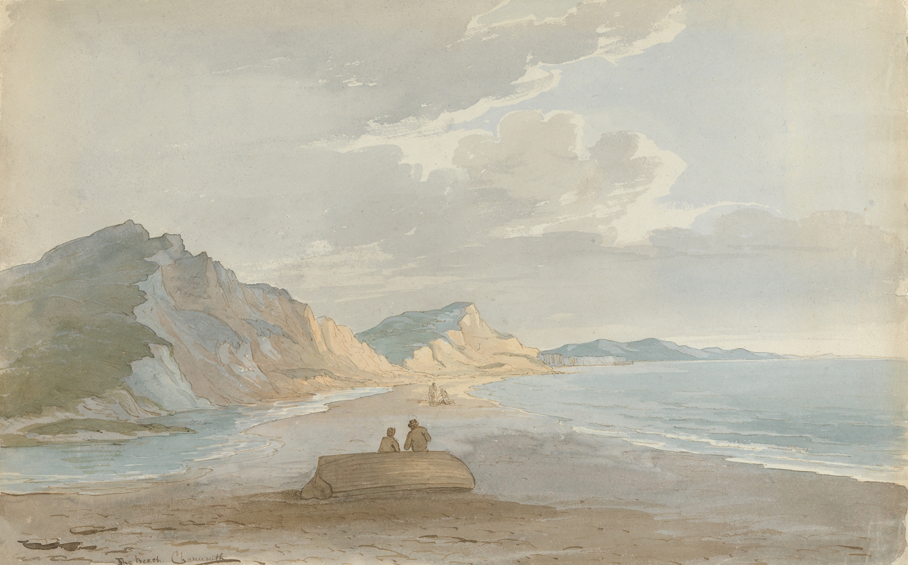 The Beach at Charmouth by John Baverstock Knight, oil on canvas depicting gentle waves and sandy shore