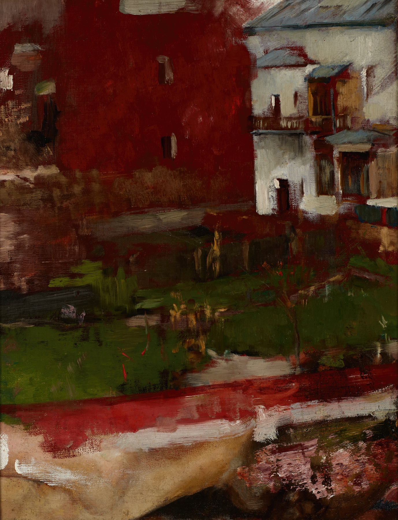 Town Buildings I by Olga Boznanska, oil on canvas depicting urban architecture