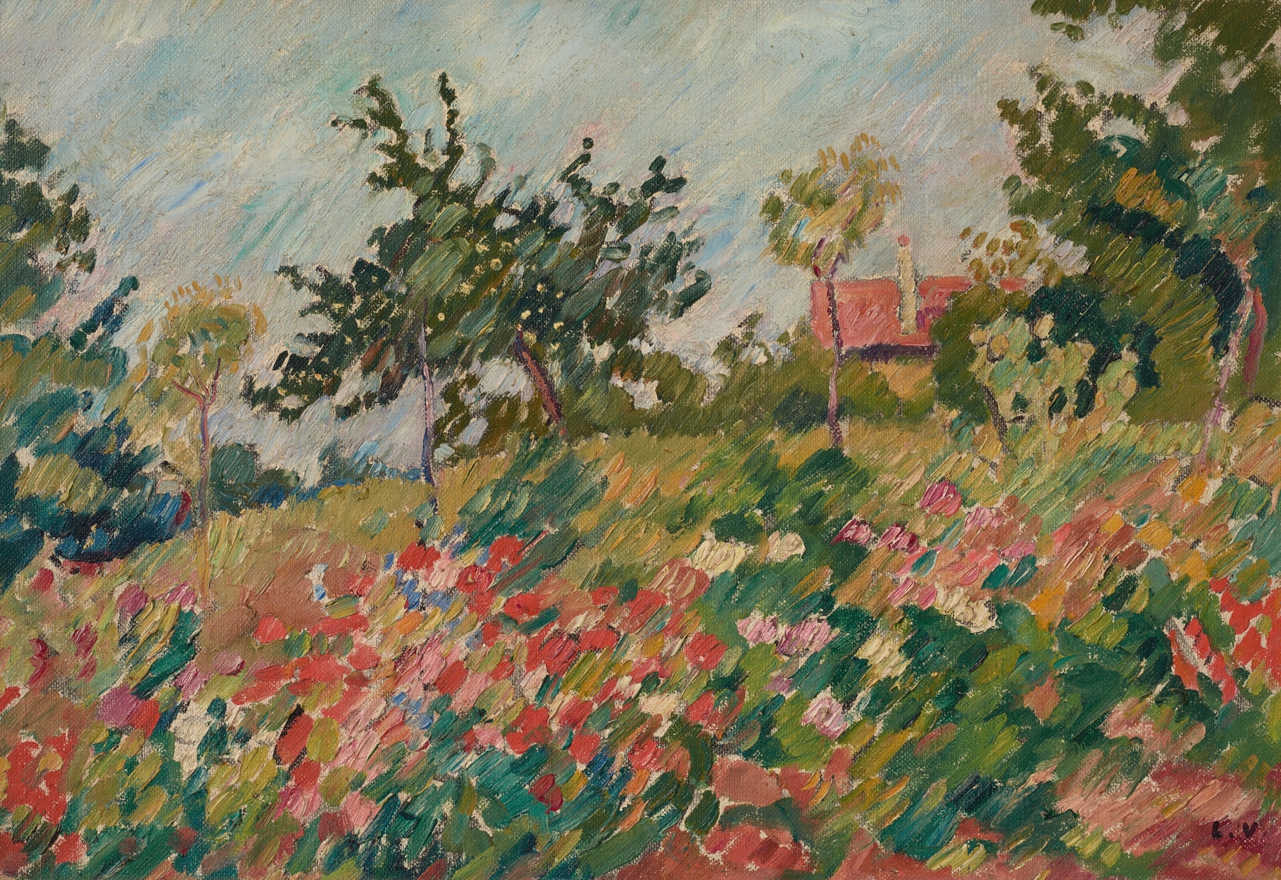 La maison dans le jardin fleuri by Louis Valtat, oil on canvas depicting a vibrant garden landscape.