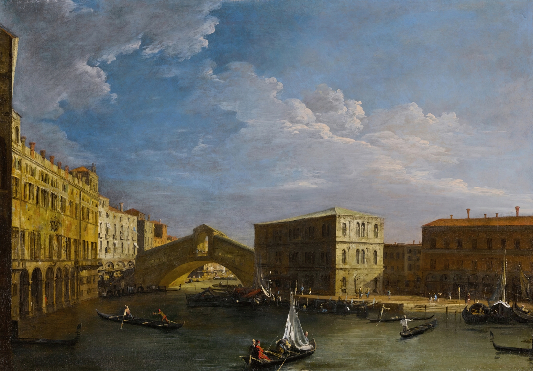 Venice, a view of the Grand Canal and the Rialto Bridge from the North, by Canaletto, public domain