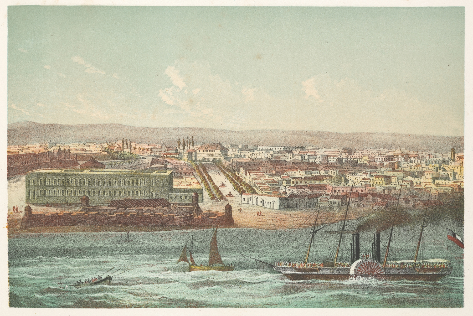 Vista de la Habana, parte de Estramuros lithograph by Pierre Toussaint Frédéric Mialhe depicting historical architecture