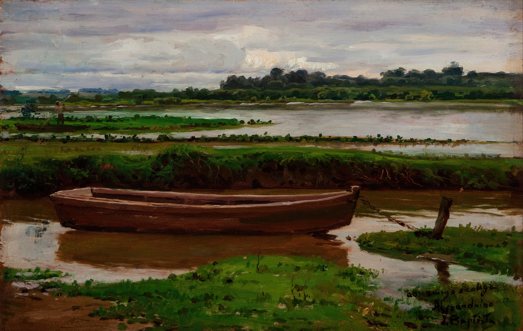 Landscape by João Baptista da Costa, oil painting featuring hills and water reflections.