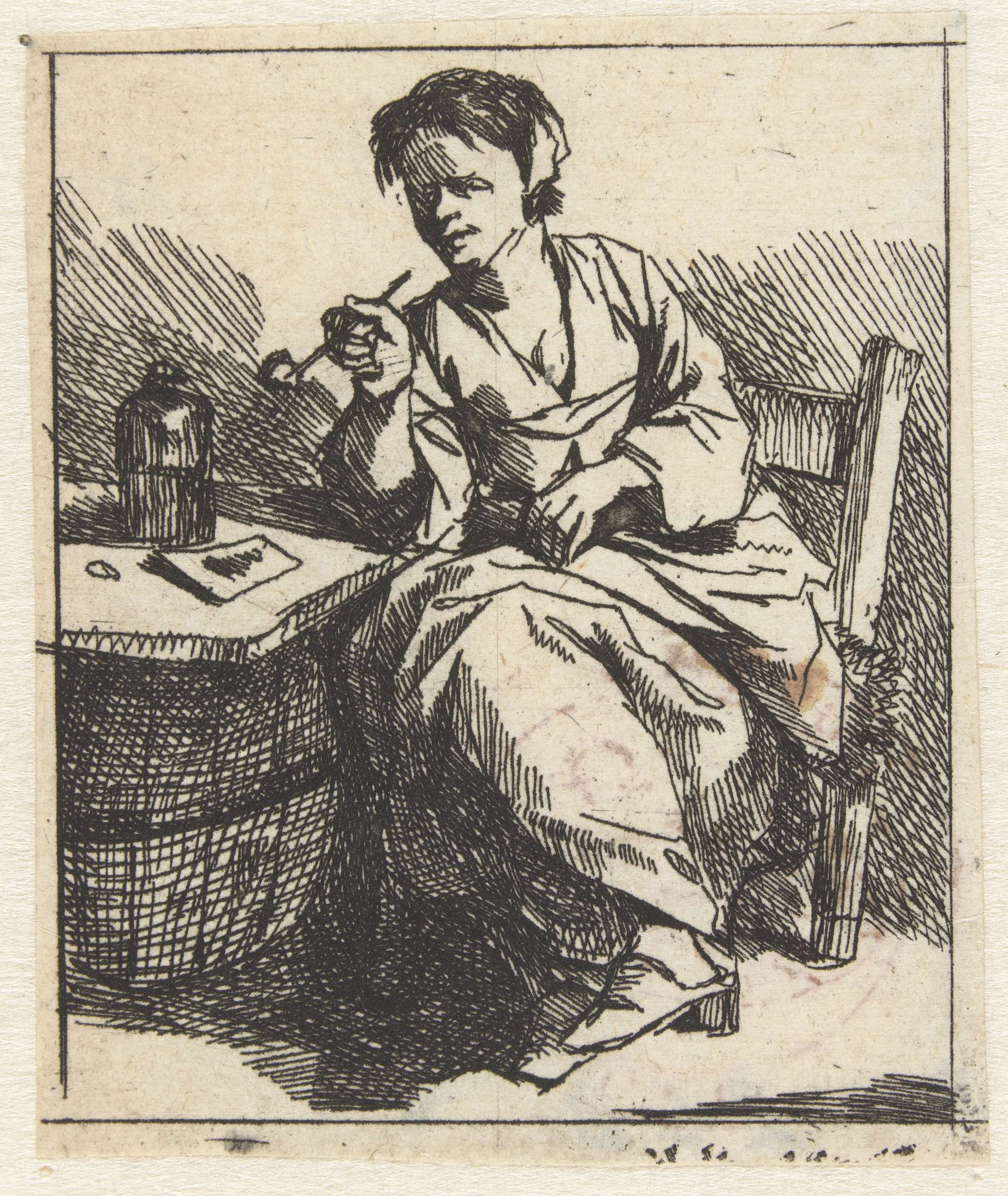 Jonge vrouw zittend met een pijp, by Cornelis Pietersz. Bega, public domain