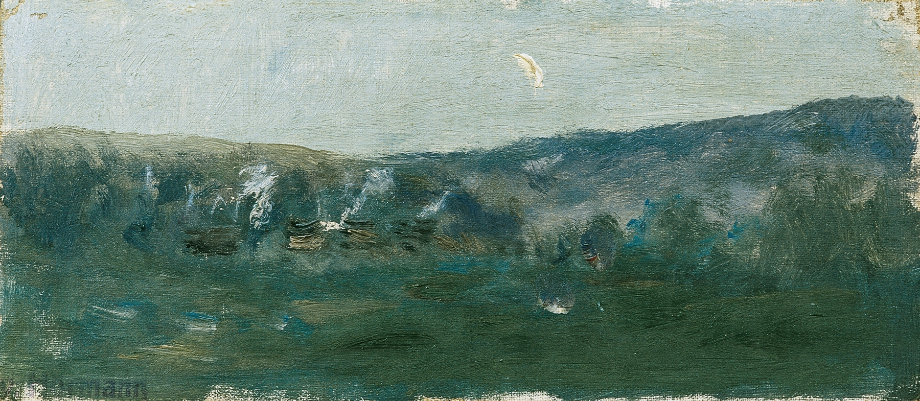 Hügellandschaft Mit Mondsichel by Theodor Von Hörmann, oil on canvas depicting hills under a twilight sky